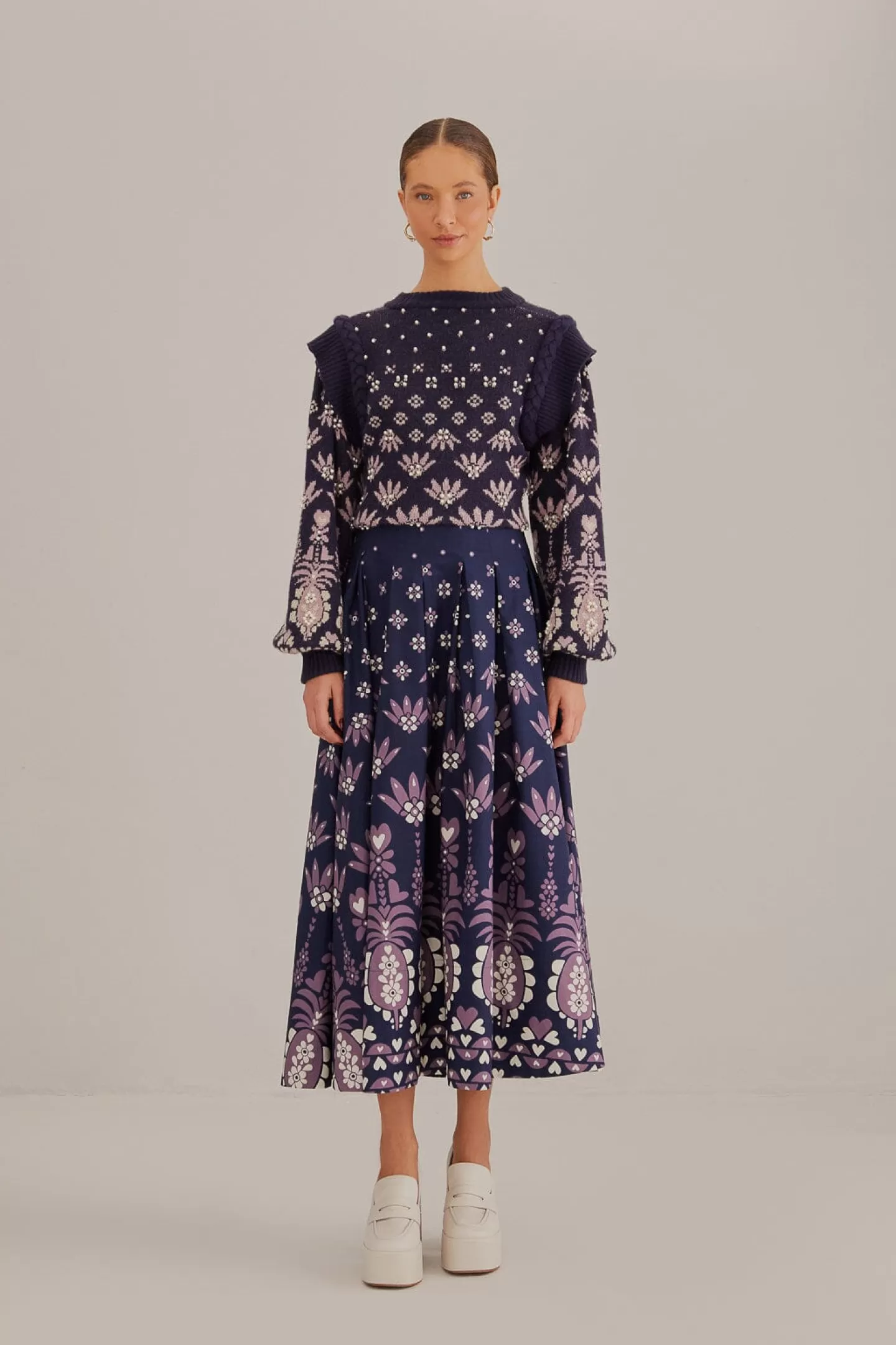 FARM Rio  DARK BLUE AINIKA MARTINA MIDI SKIRT