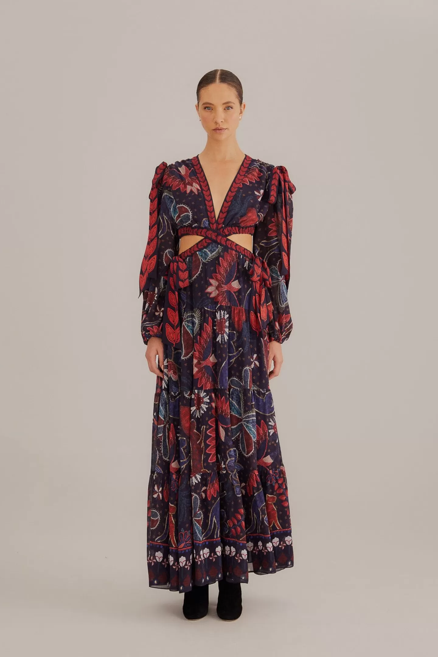 FARM Rio  DARK BLUE TROPICAL SHINE CUT OUT MAXI DRESS