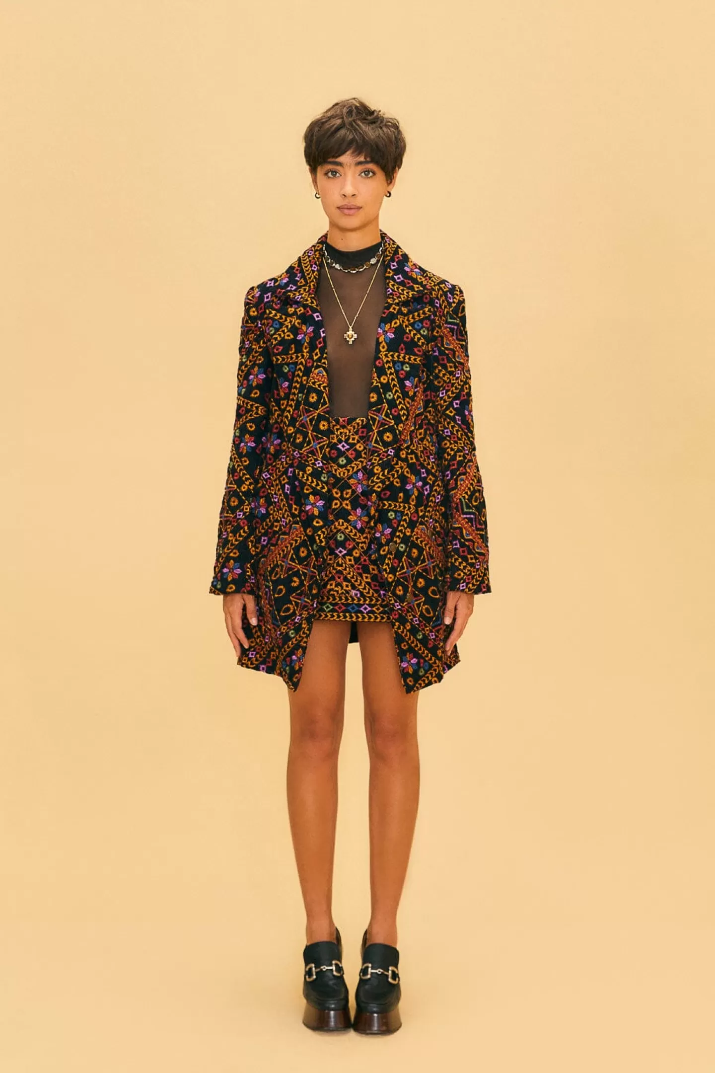 FARM Rio  EMBROIDERED CORDUROY MINI SKIRT