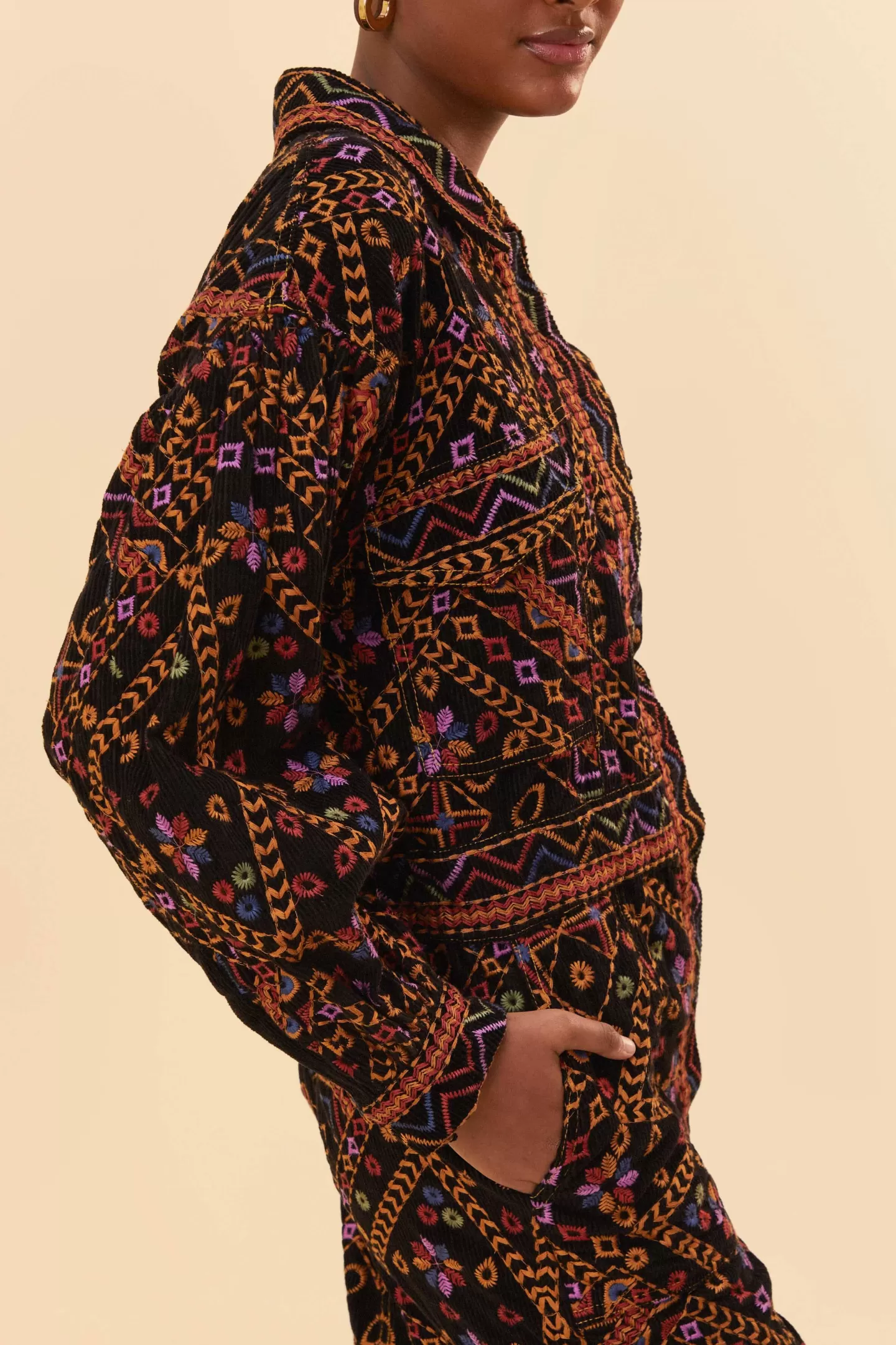 FARM Rio  EMBROIDERED LONG SLEEVE JUMPSUIT