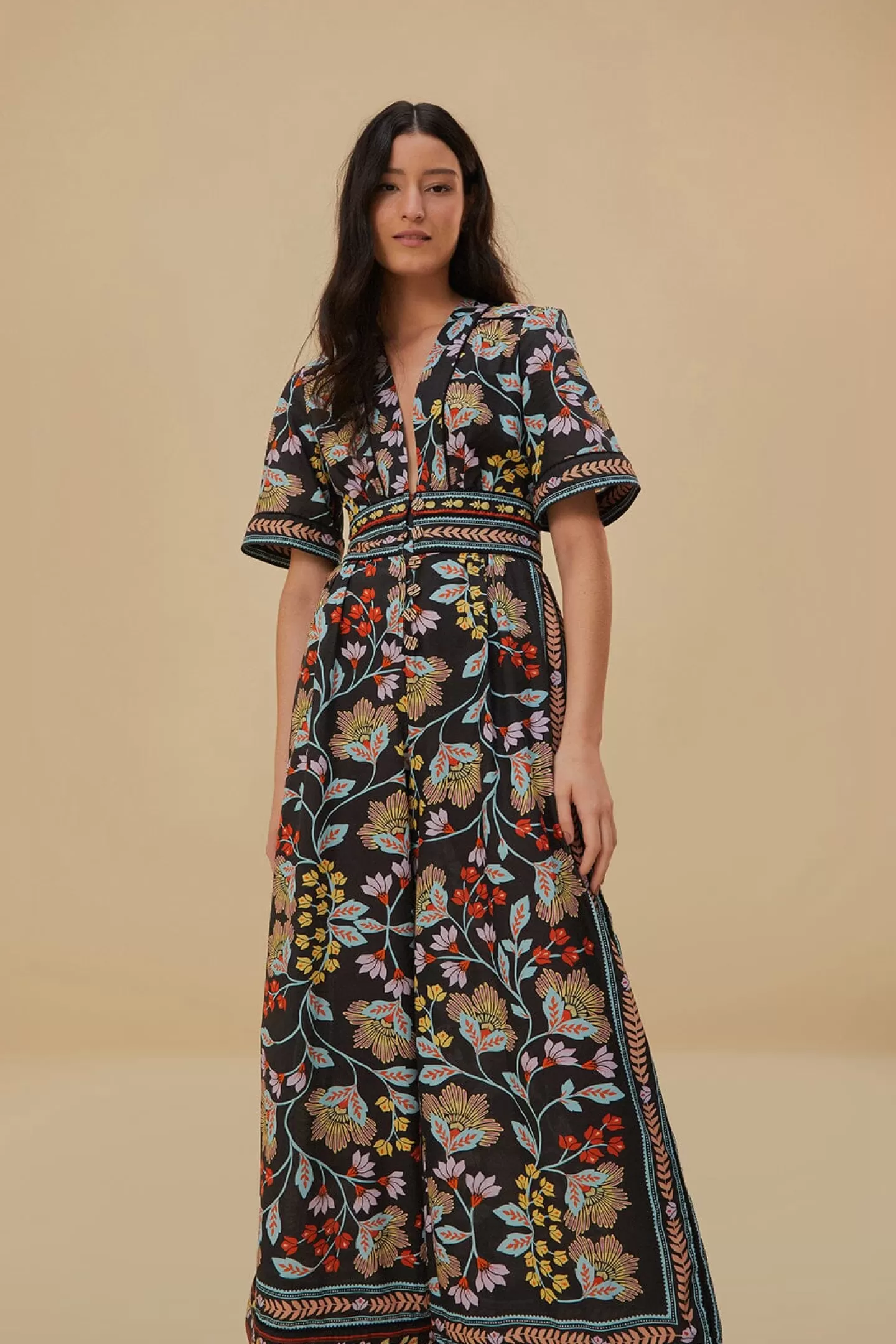 FARM Rio  FLOWERY BLACK JUMPSUIT