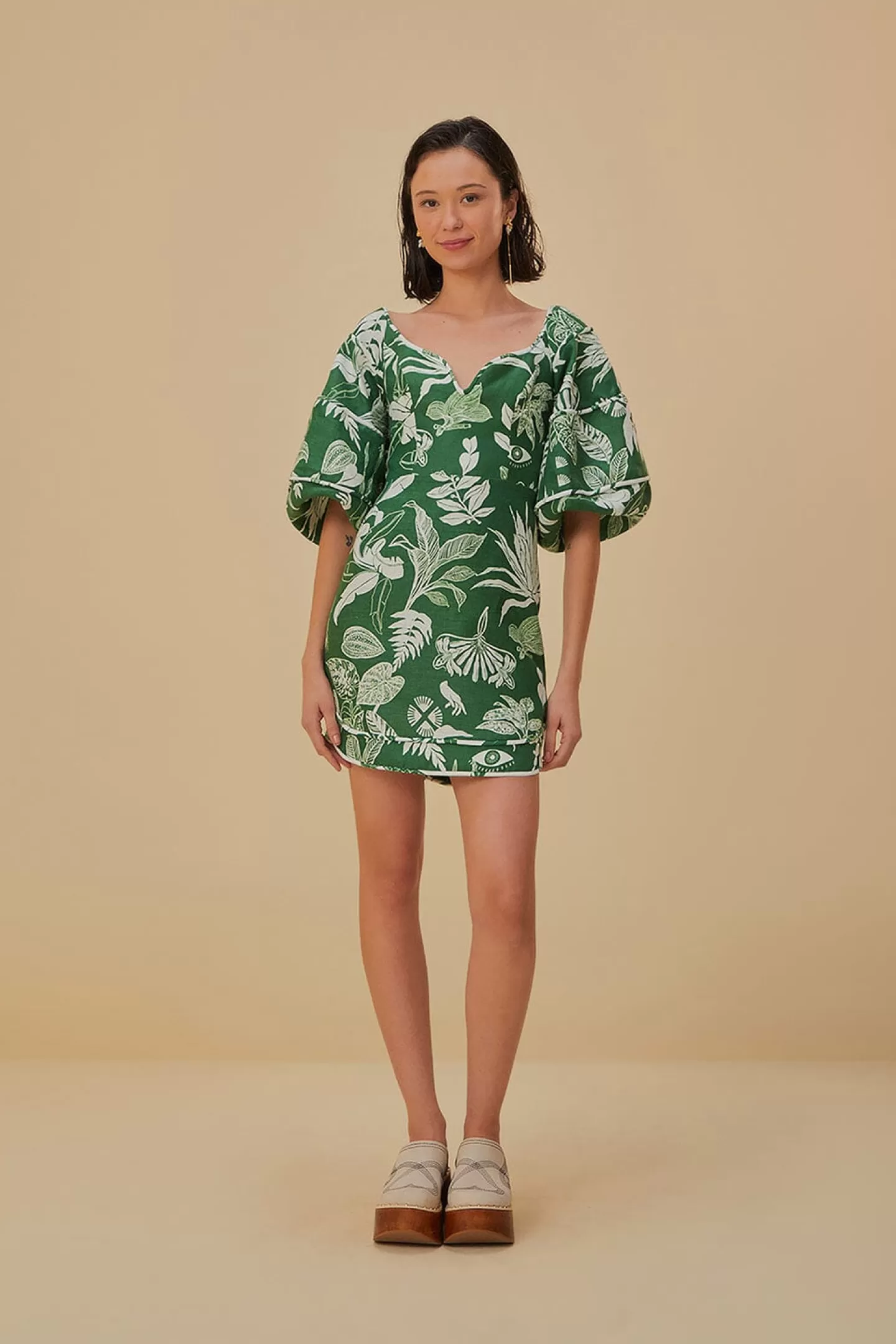FARM Rio  FOREST SOUL GREEN SHORT SLEEVE MINI DRESS