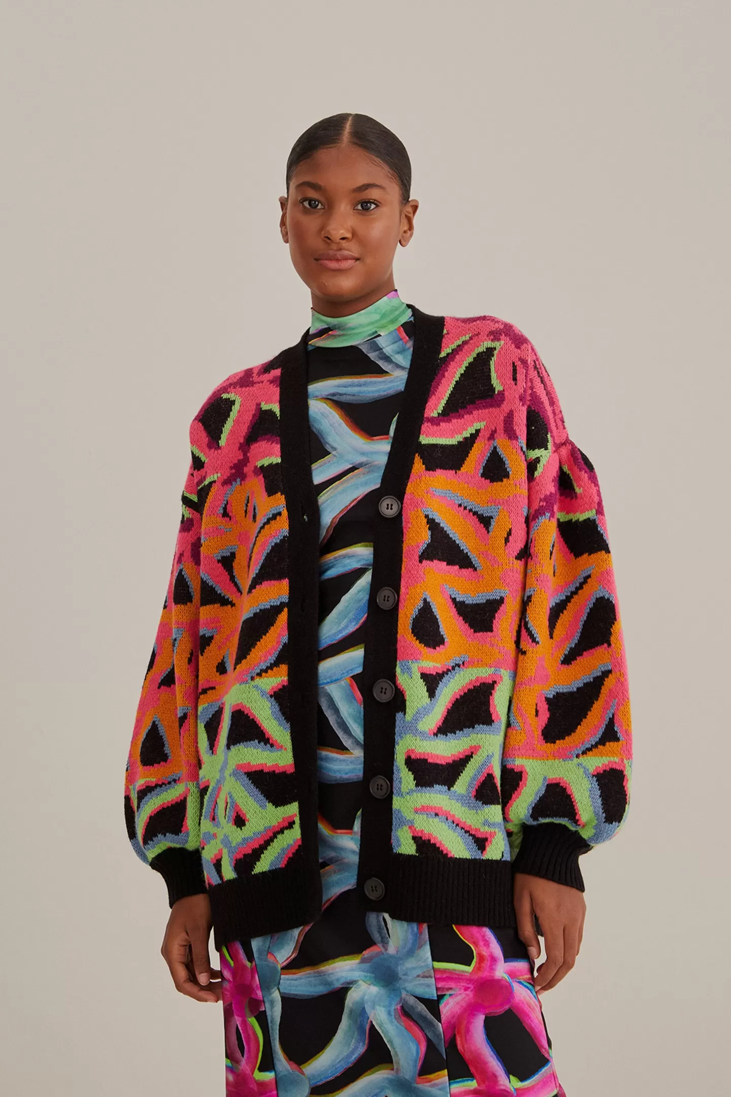 FARM Rio  GARDEN PLAID KNIT CARDIGAN