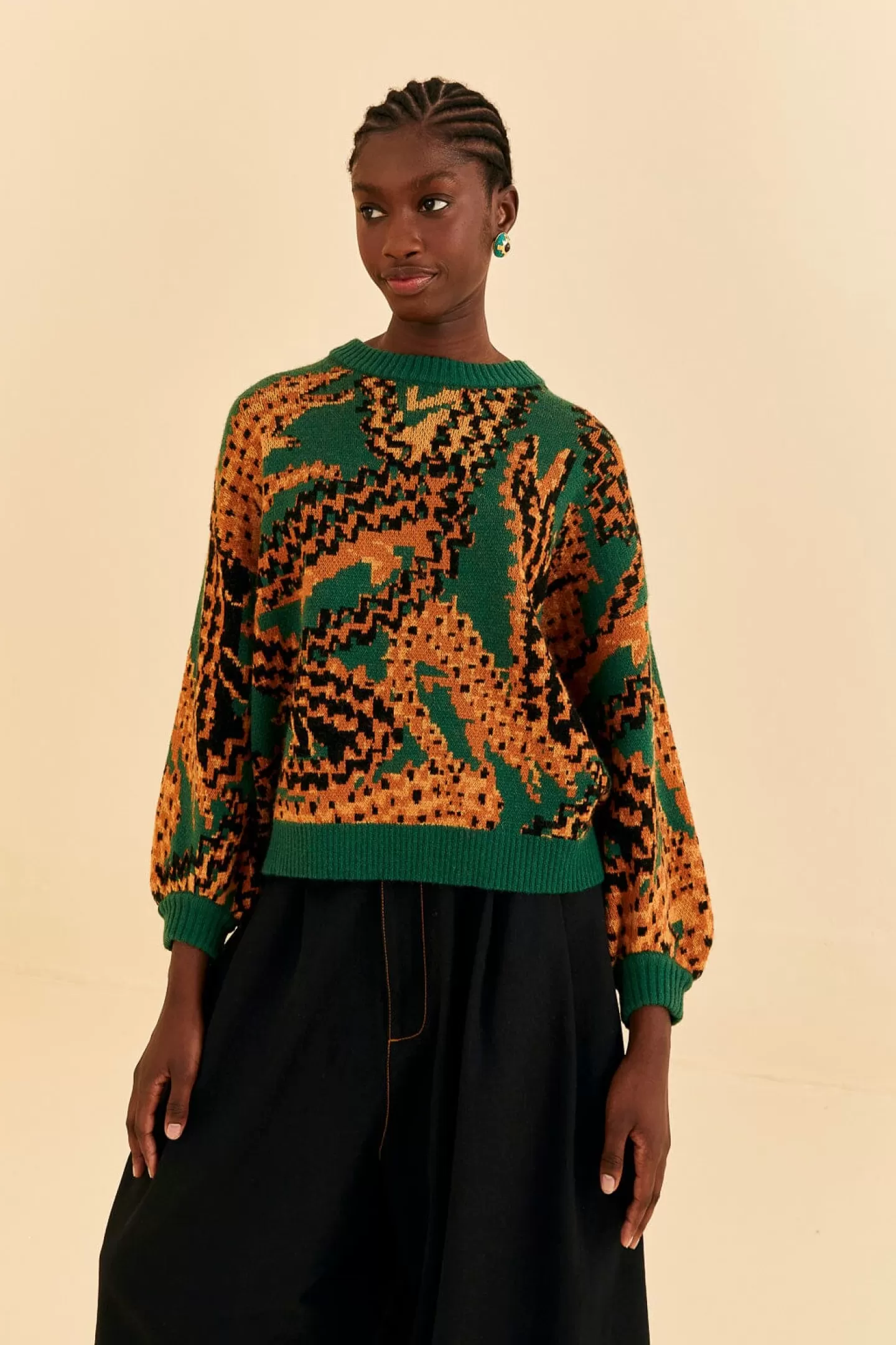 FARM Rio  GREEN CROCO KNIT SWEATER