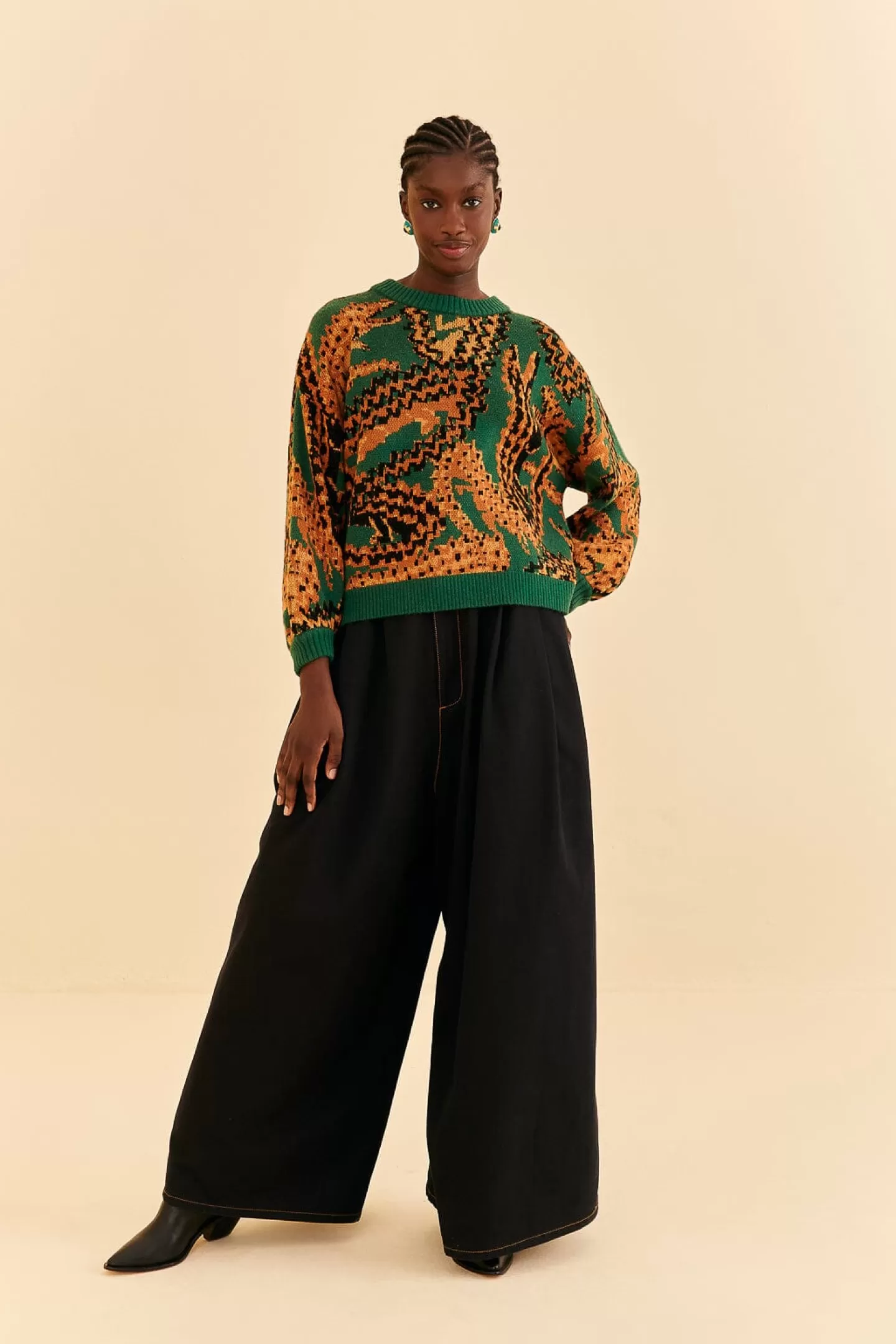 FARM Rio  GREEN CROCO KNIT SWEATER