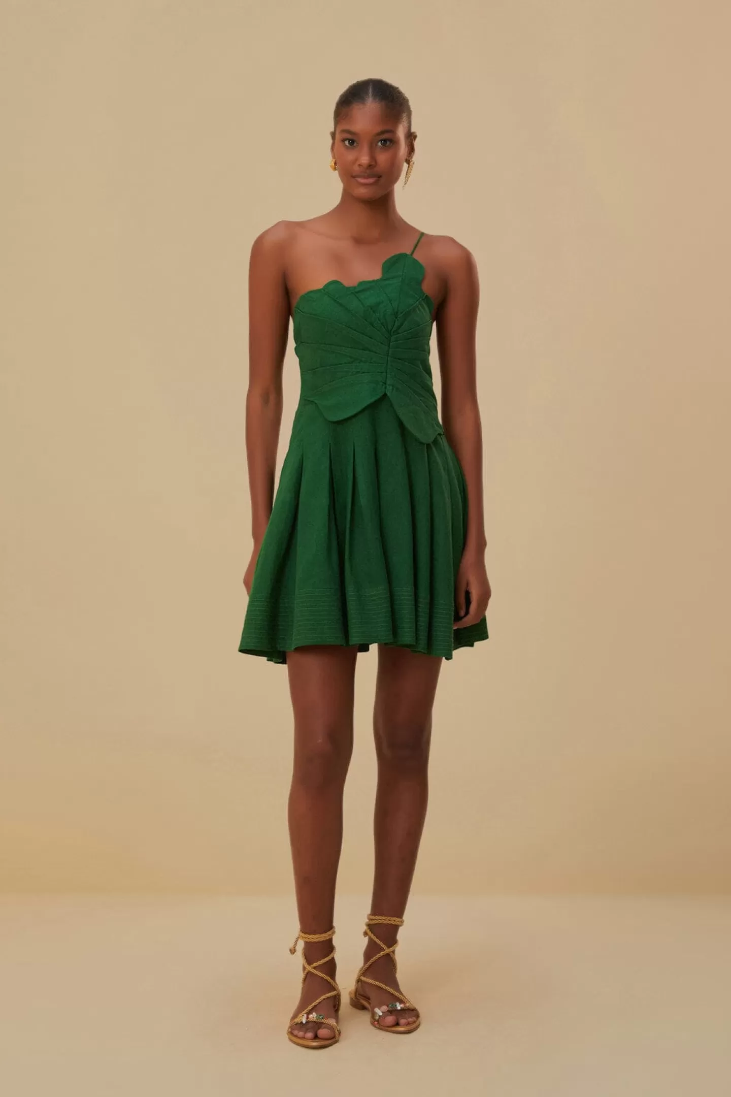 FARM Rio  GREEN ONE SHOULDER LEA MINI DRESS