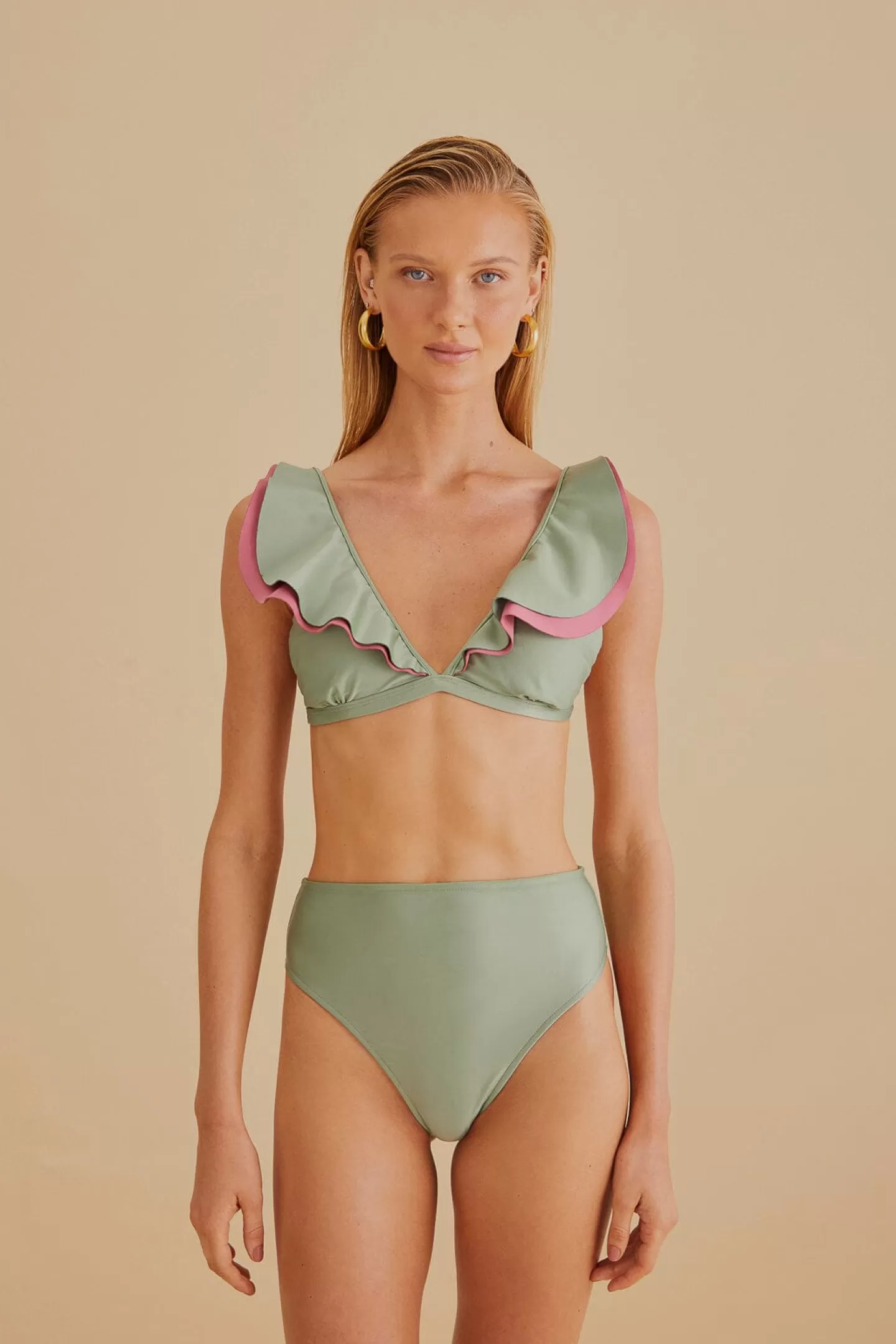 FARM Rio  GREEN RUFFLE BIKINI TOP