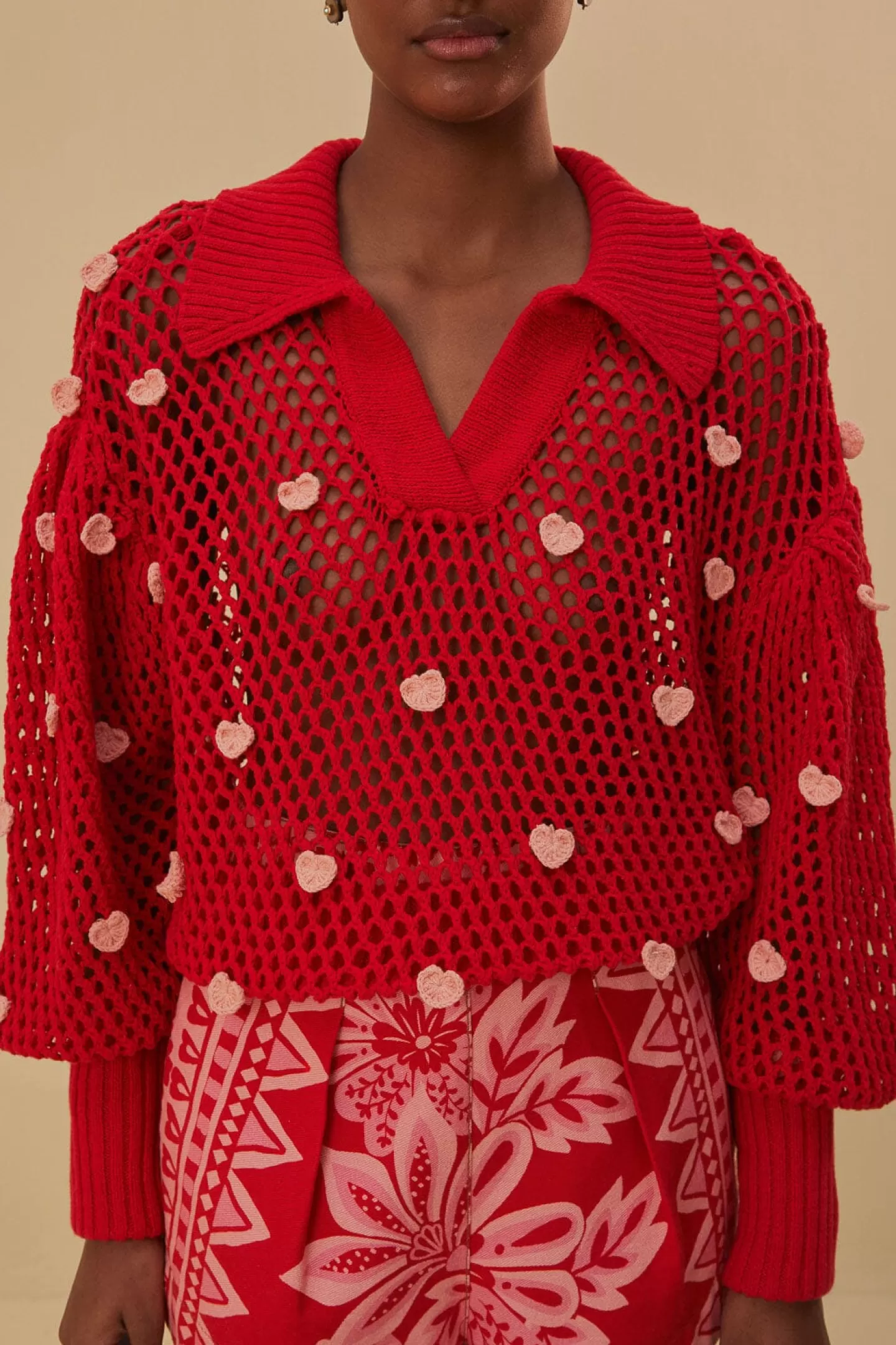 FARM Rio  HANDMADE HEARTS KNIT SWEATER