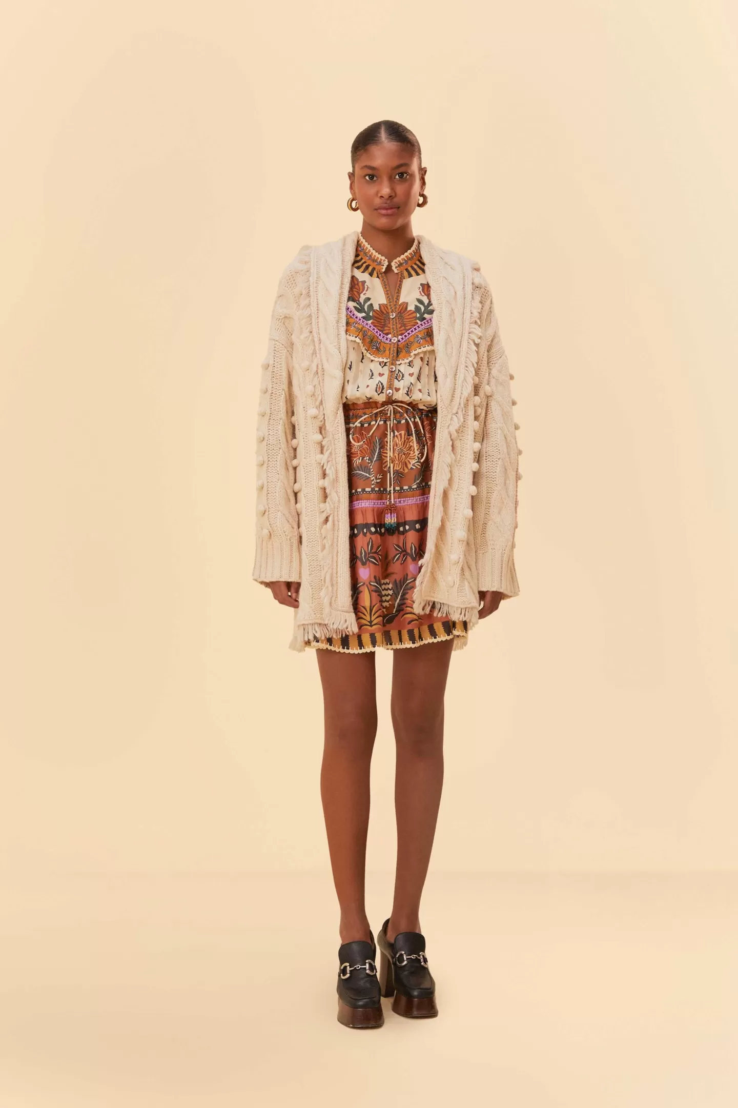 FARM Rio  KHAKI BRAIDED KNIT CARDIGAN