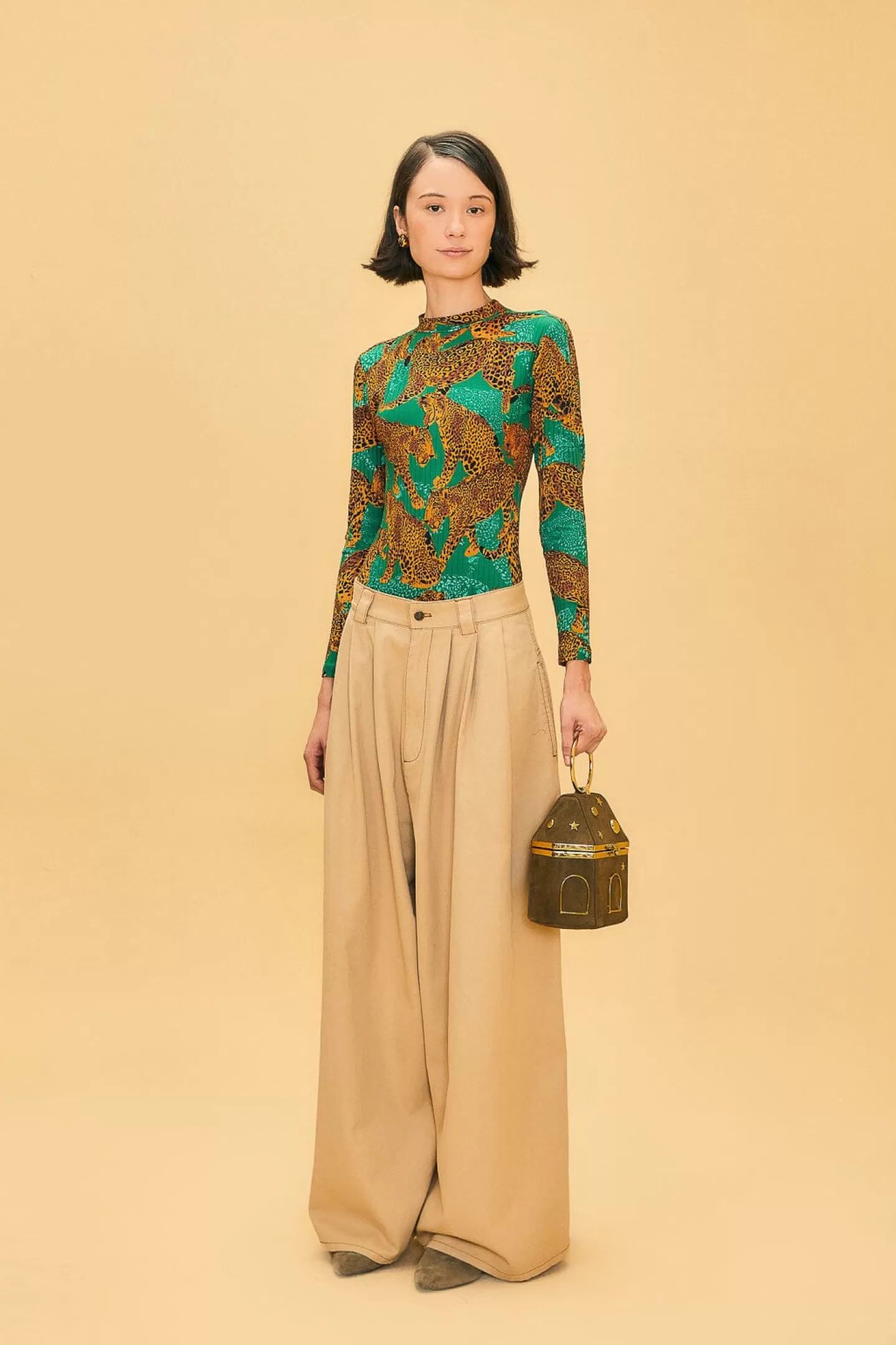 FARM Rio  KHAKI LOW WAISTED PLEATED PANTS