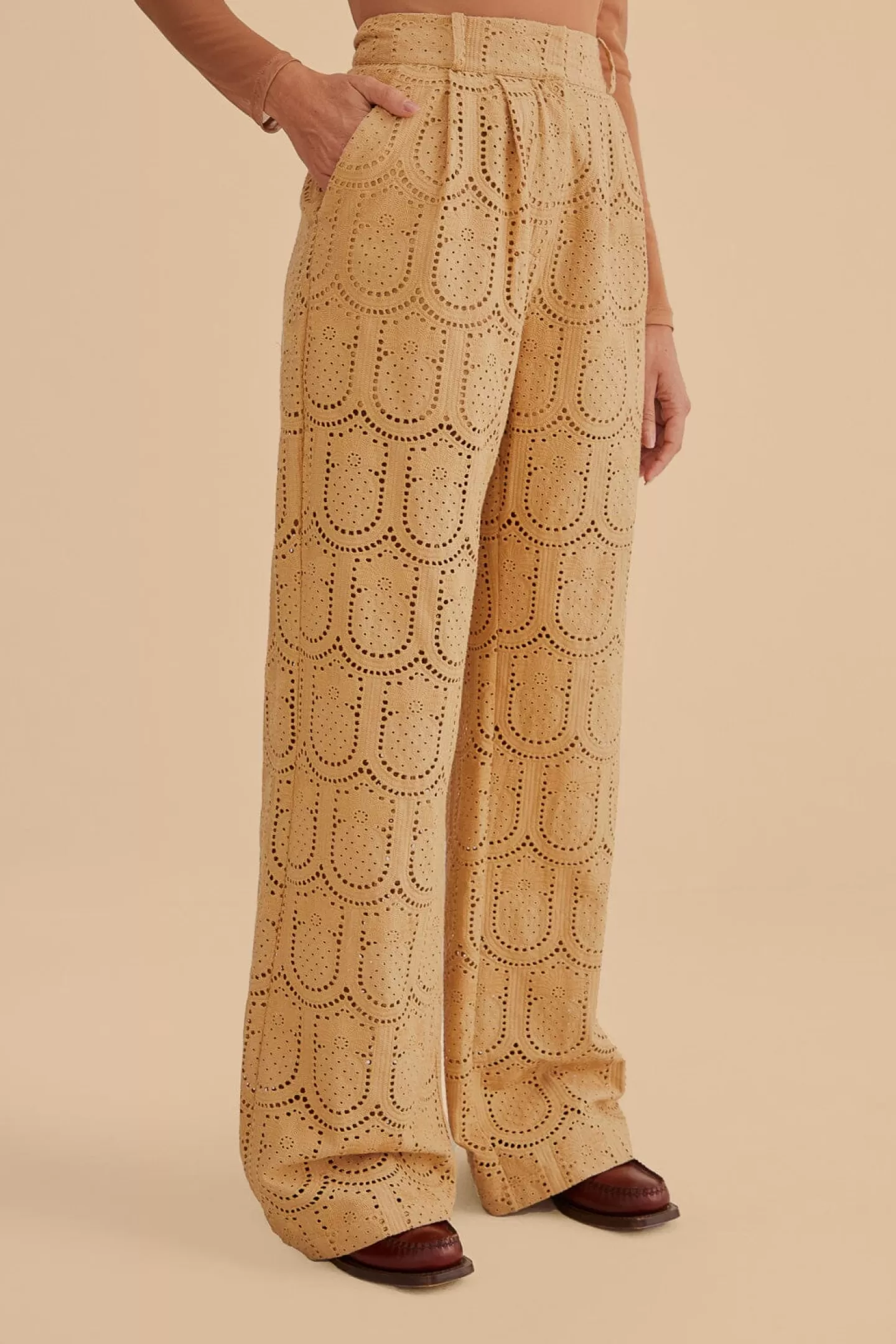 FARM Rio  KHAKI PINEAPPLE EYELET PANTS