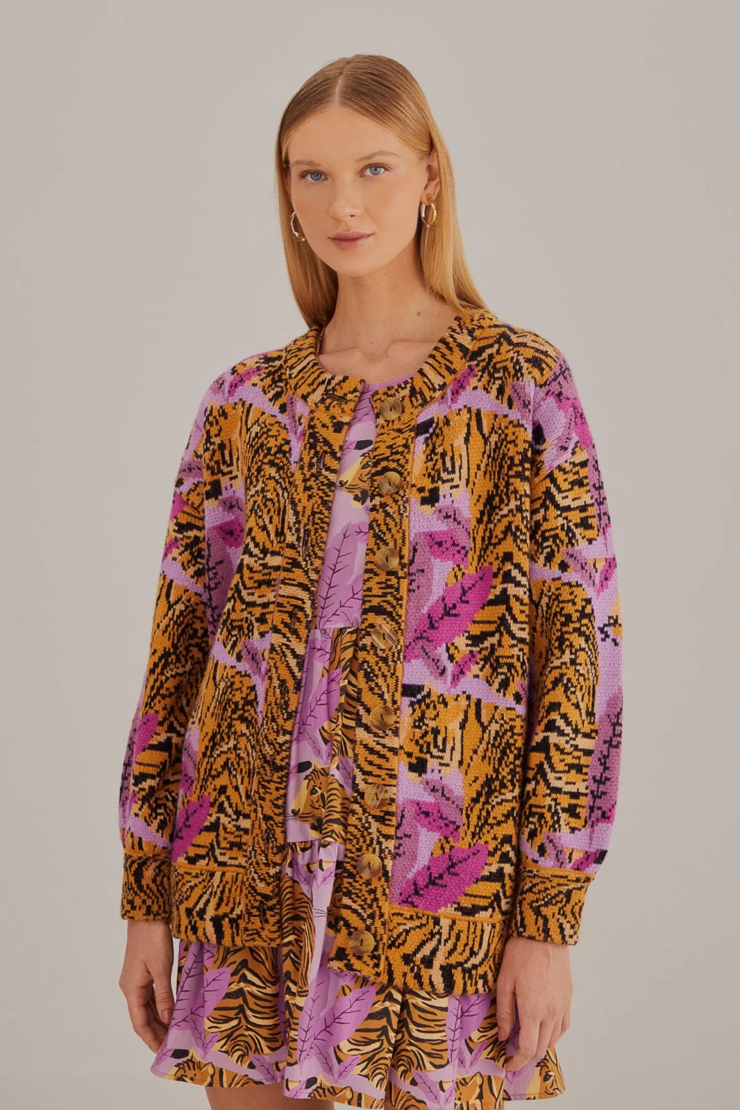 FARM Rio  LAVENDER TIGER LEAVES KNIT CARDIGAN