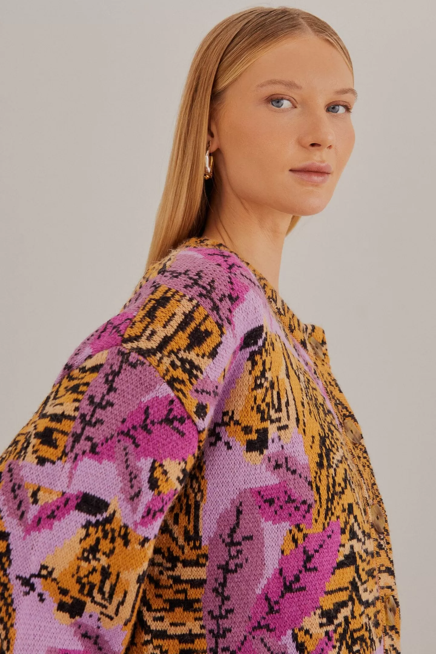 FARM Rio  LAVENDER TIGER LEAVES KNIT CARDIGAN