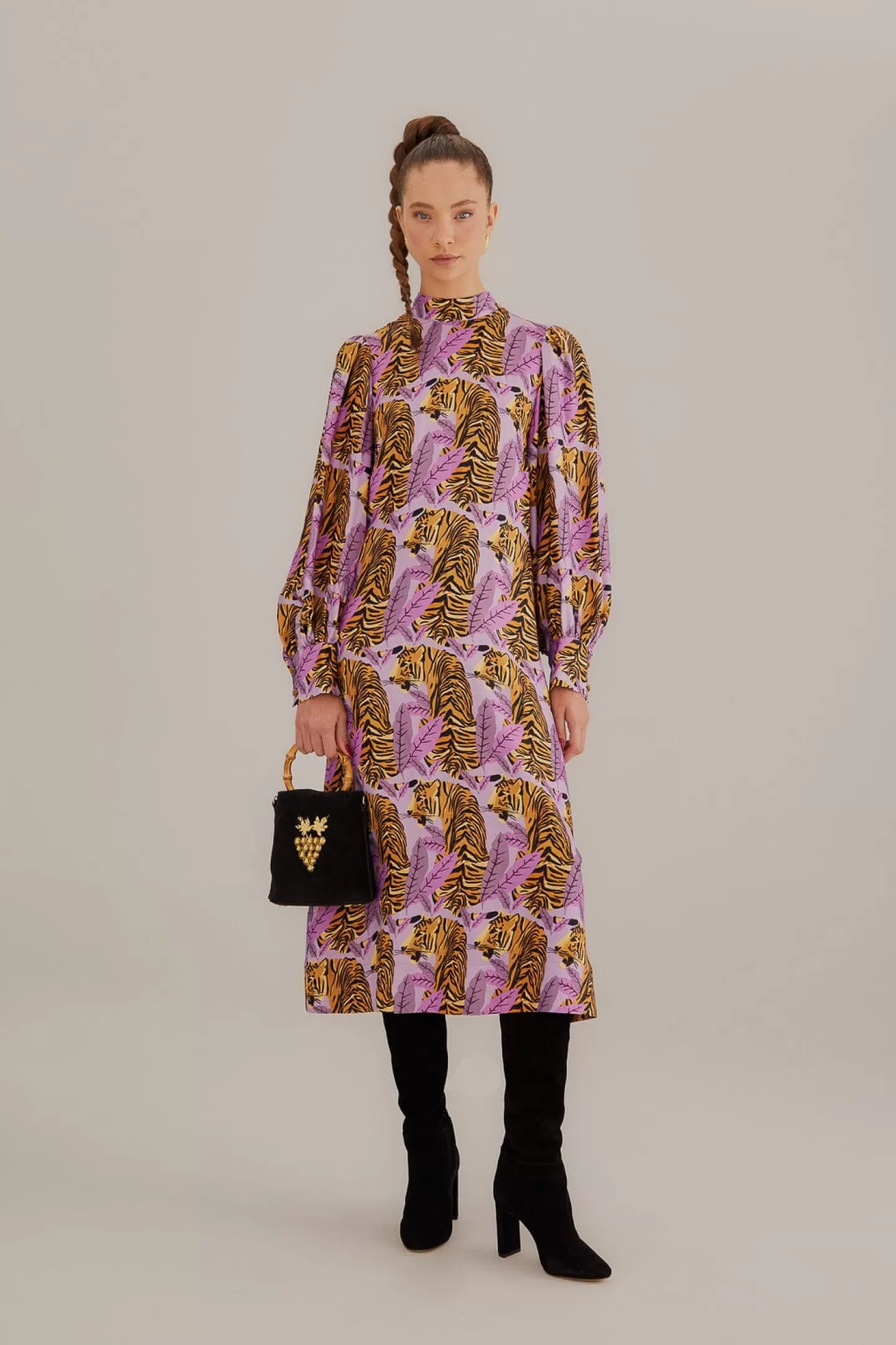 FARM Rio  LAVENDER TIGER LEAVES MIDI DRESS
