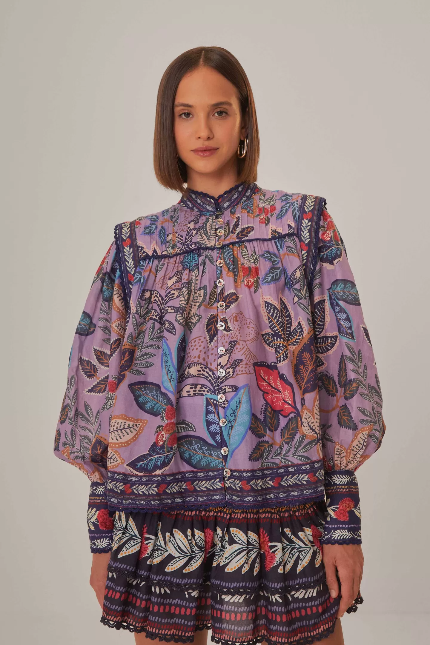 FARM Rio  LAVENDER WILD NIGHT LONG SLEEVE BLOUSE