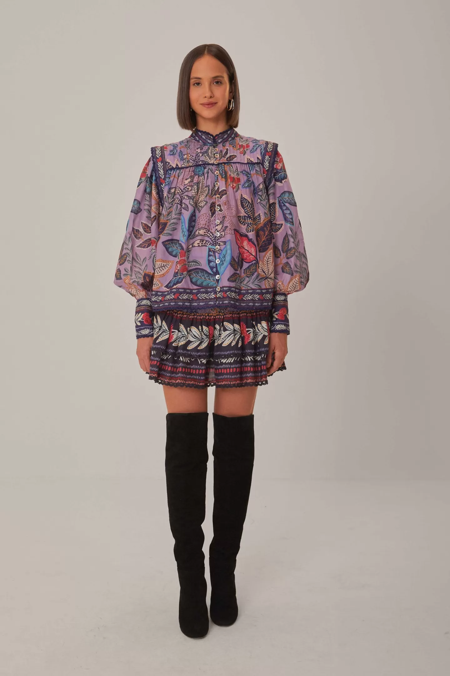 FARM Rio  LAVENDER WILD NIGHT LONG SLEEVE BLOUSE