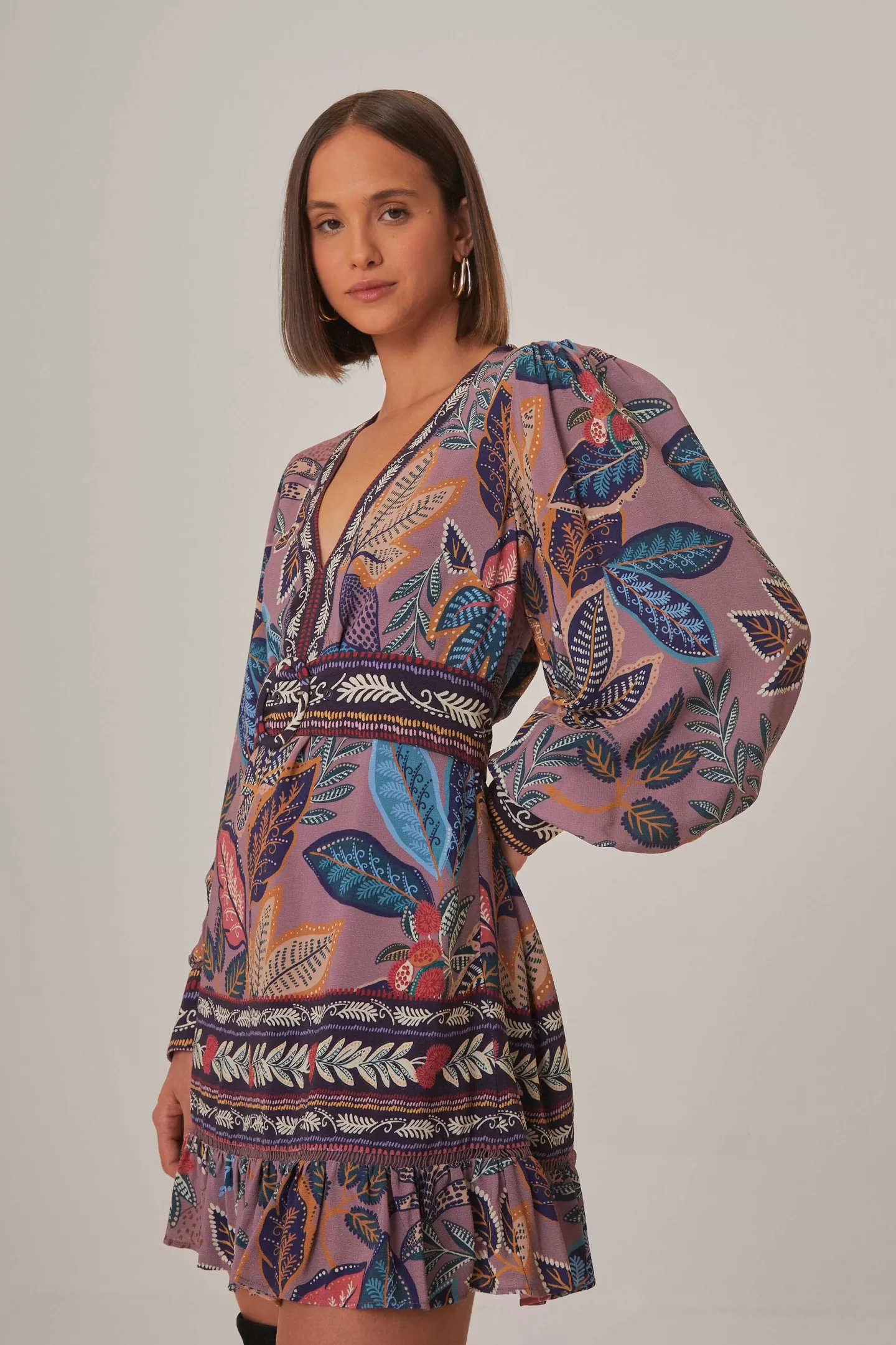 FARM Rio  LAVENDER WILD NIGHT LONG SLEEVE MINI DRESS