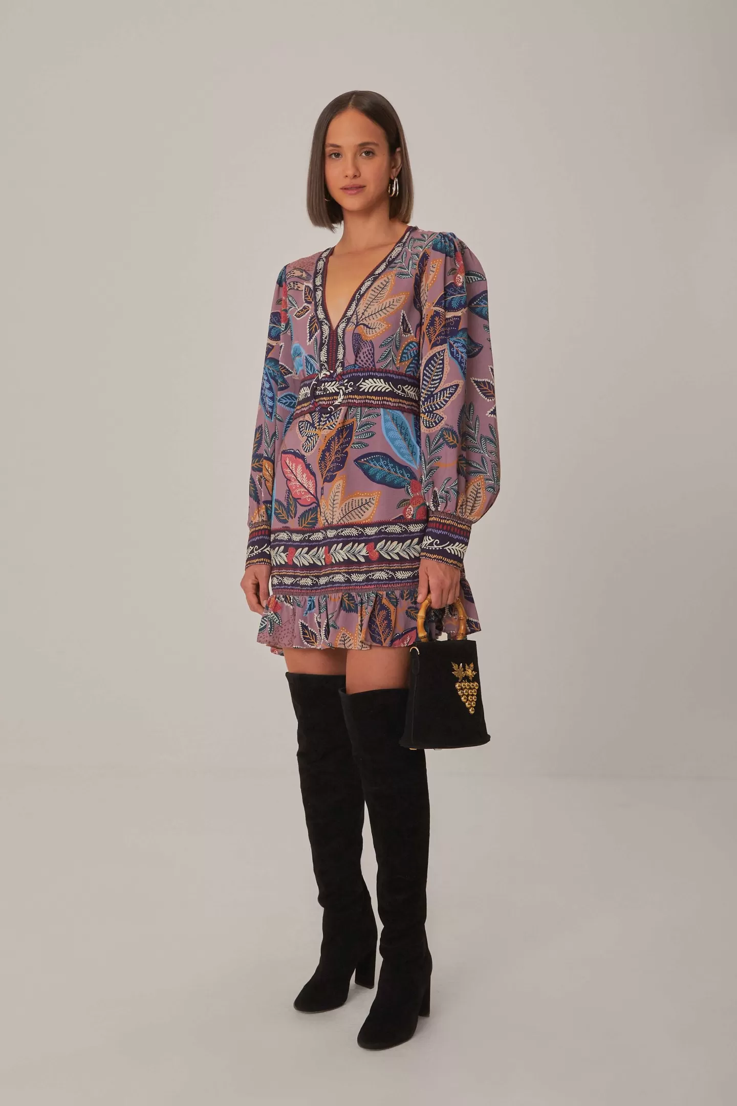 FARM Rio  LAVENDER WILD NIGHT LONG SLEEVE MINI DRESS