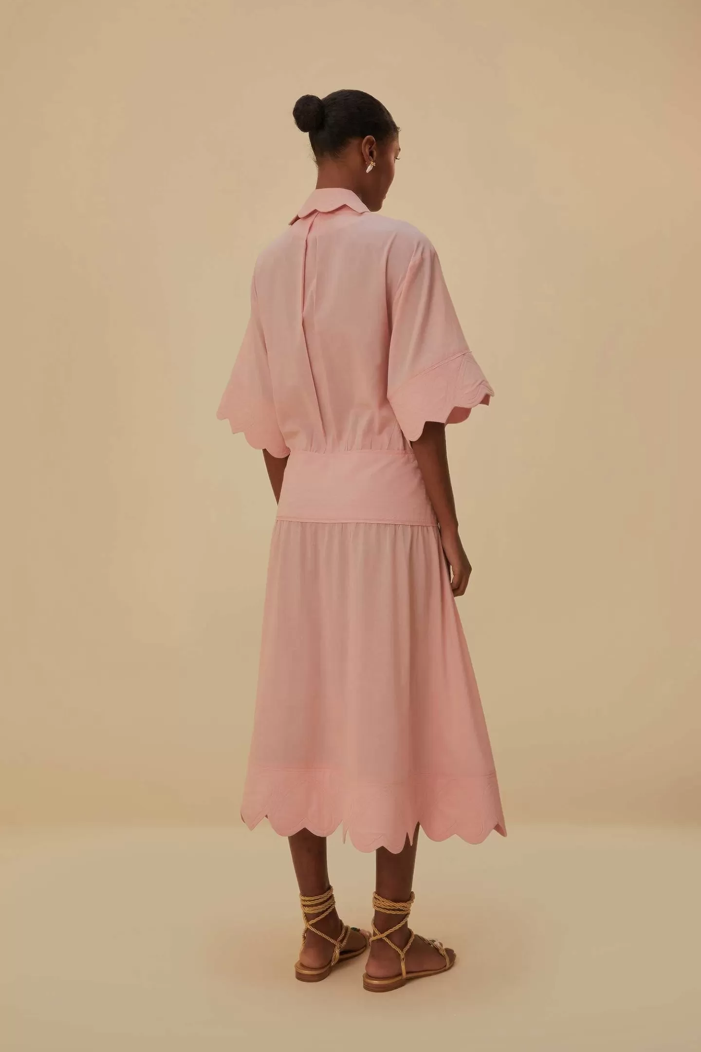 FARM Rio  LIGHT PINK HEART DETAILED MIDI DRESS