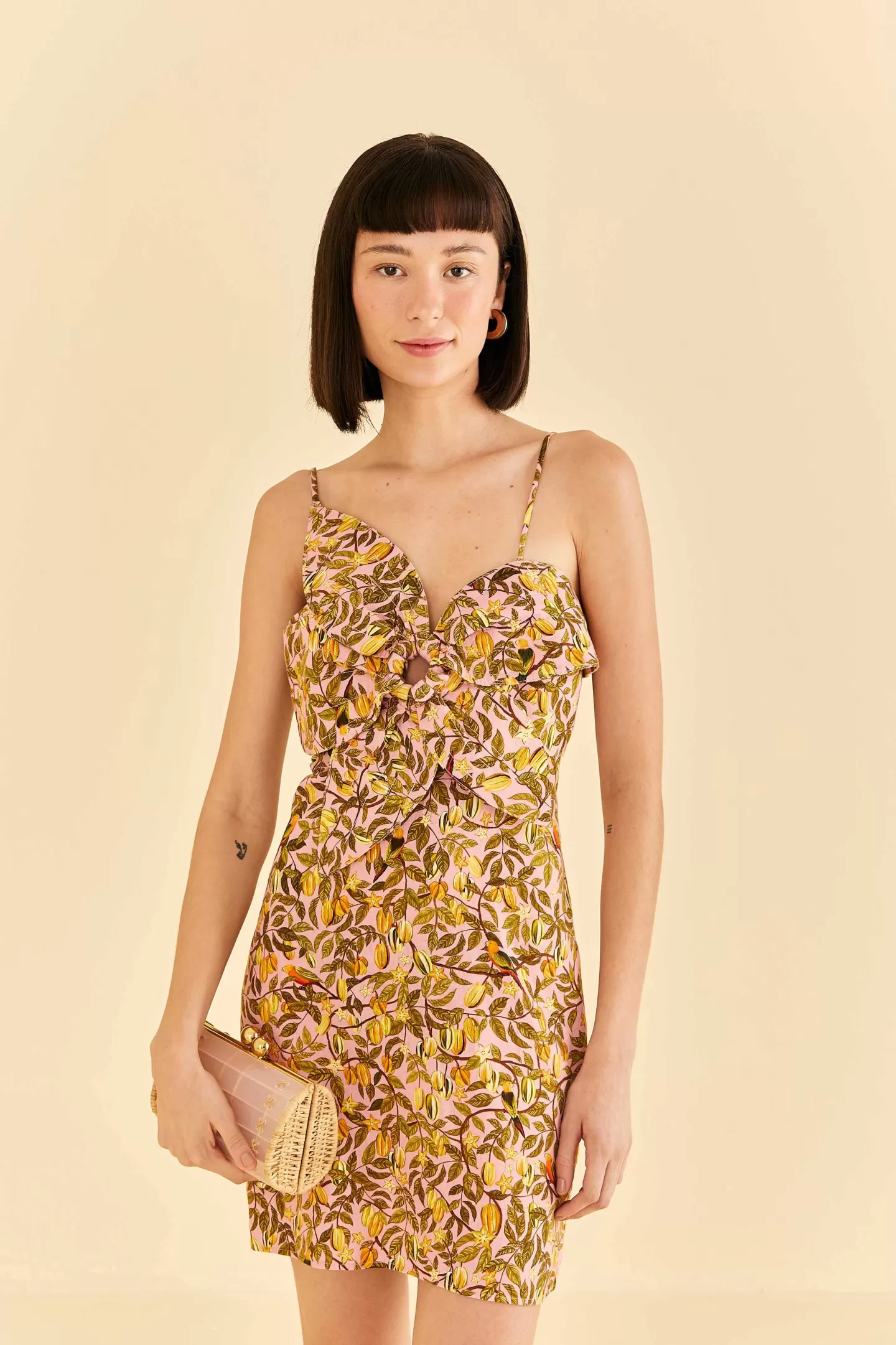 FARM Rio  LIGHT PINK STAR FRUIT FLOWER MINI DRESS