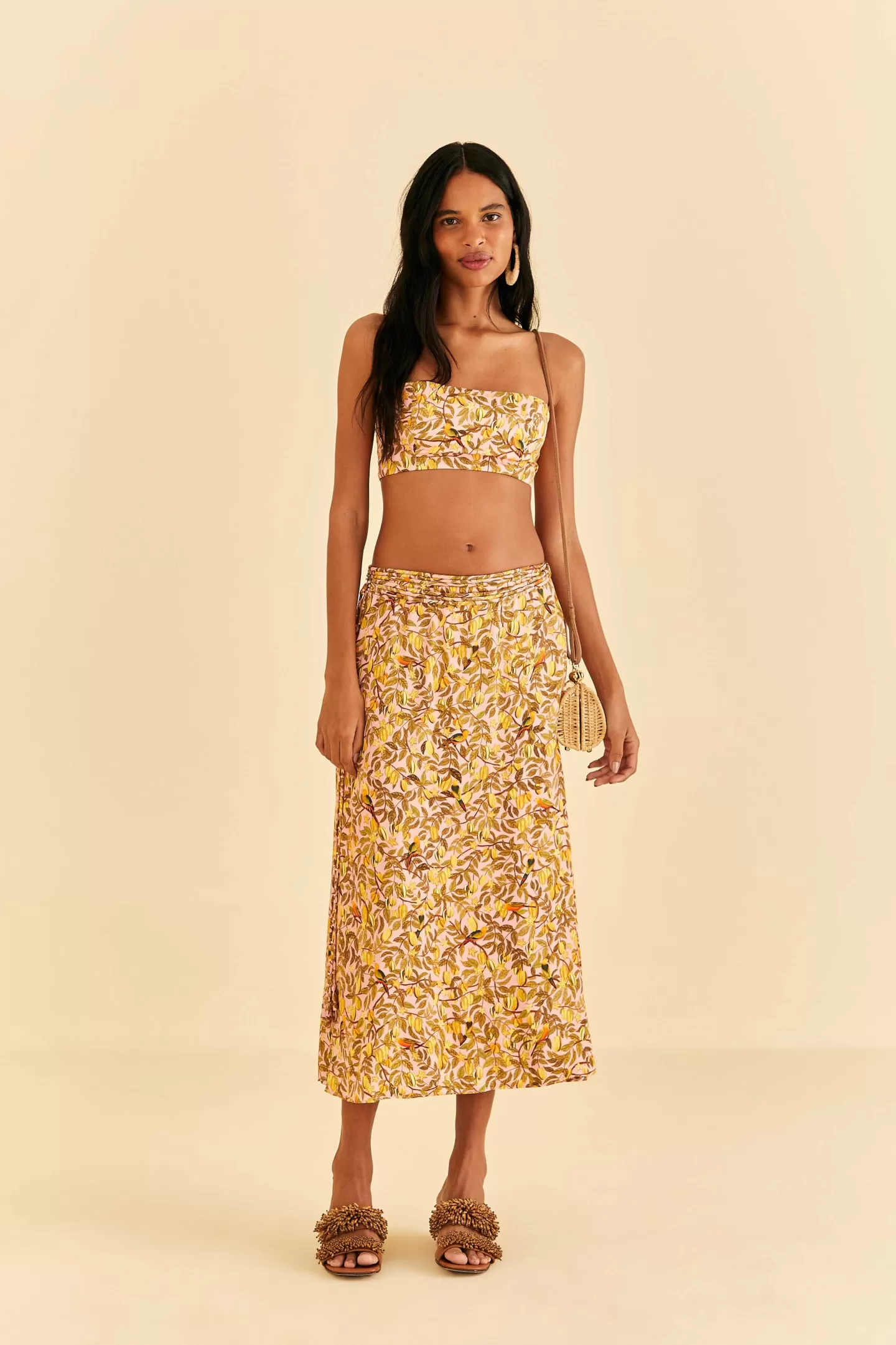 FARM Rio  LIGHT PINK STAR FRUIT MIDI SKIRT
