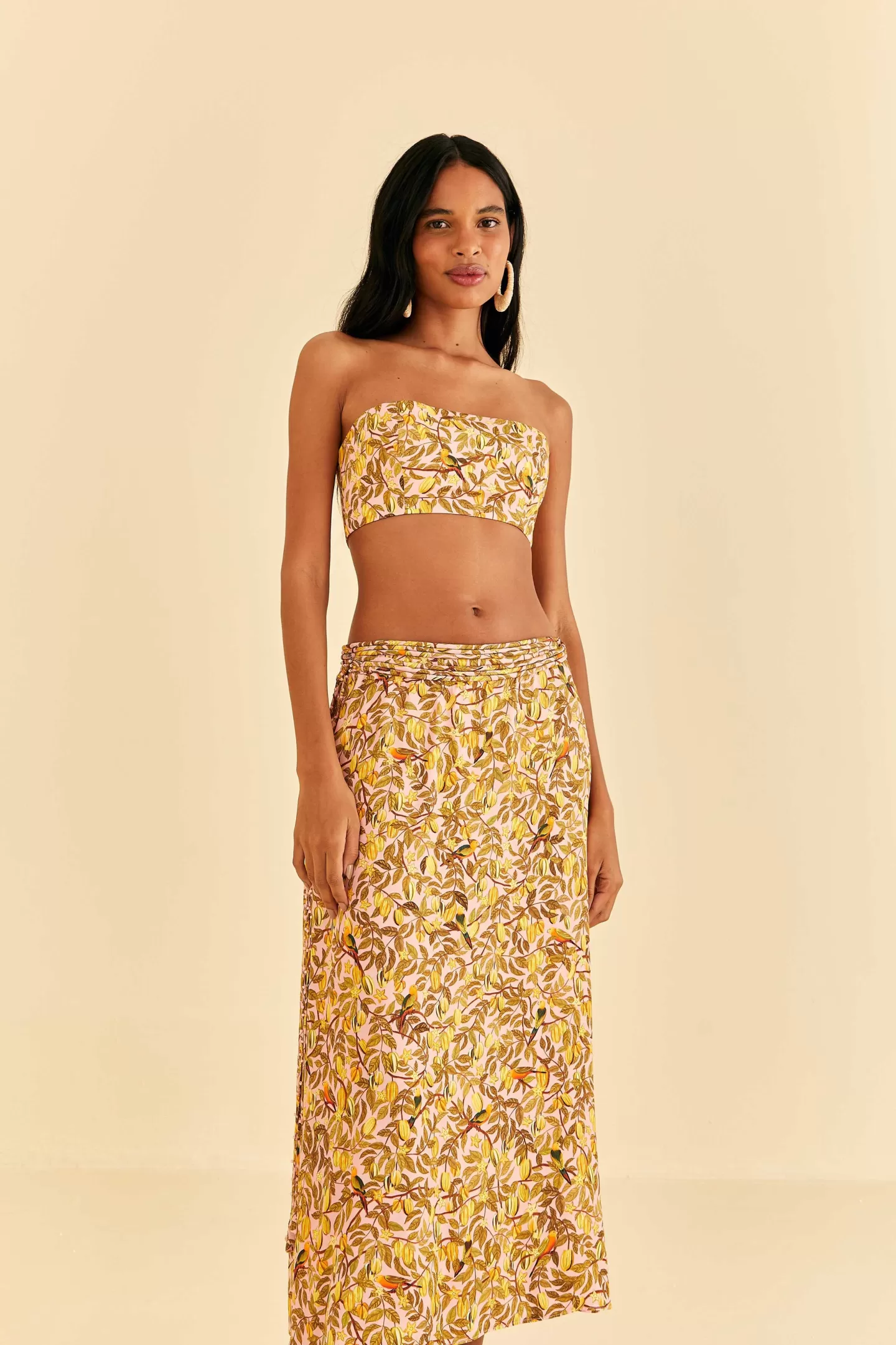 FARM Rio  LIGHT PINK STAR FRUIT MIDI SKIRT