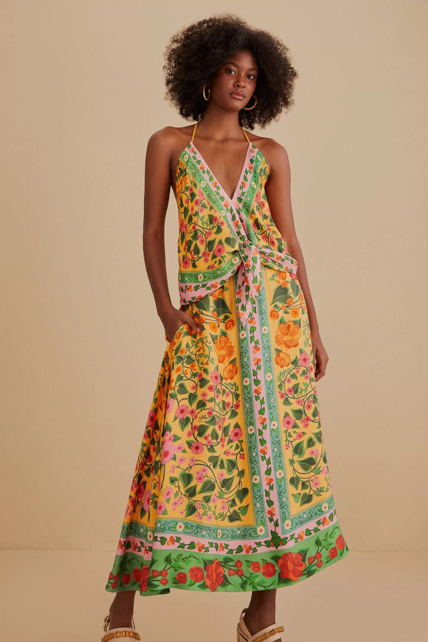 FARM Rio  LIGHT YELLOW HEART IVY MIDI SKIRT