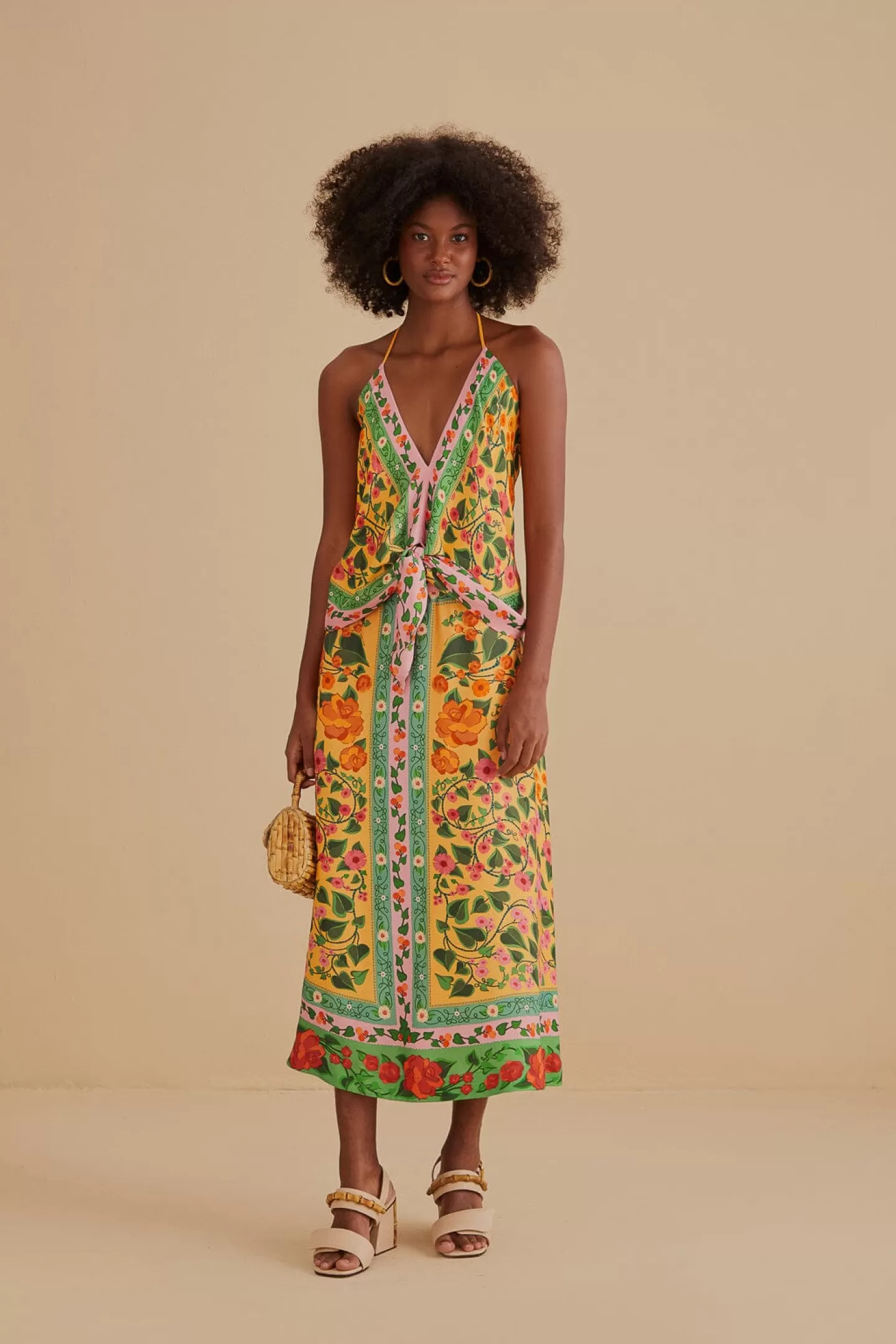 FARM Rio  LIGHT YELLOW HEART IVY MIDI SKIRT