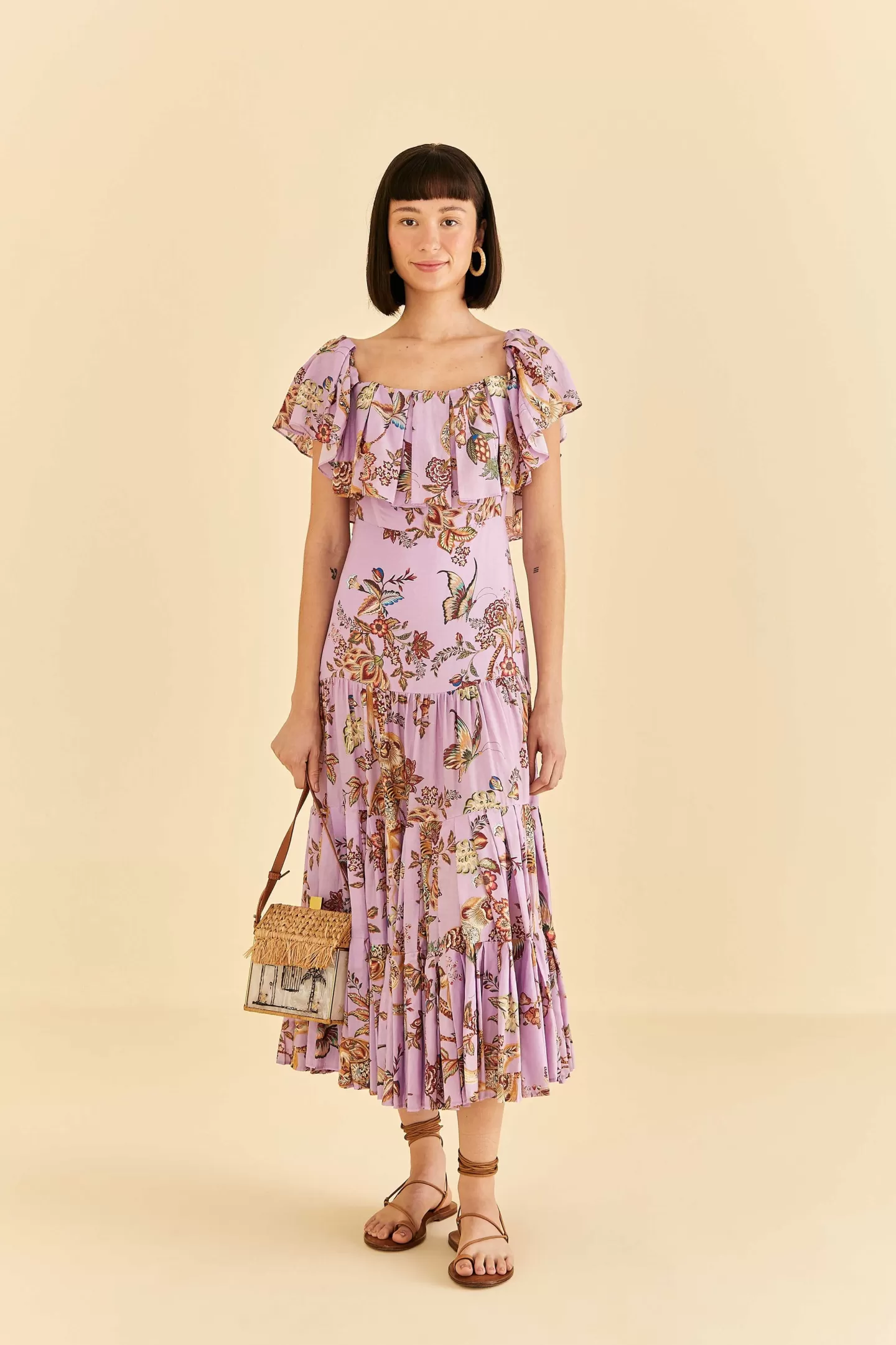 FARM Rio  LILAC FLORAL MONKEY SHORT SLEEVE MAXI DRESS