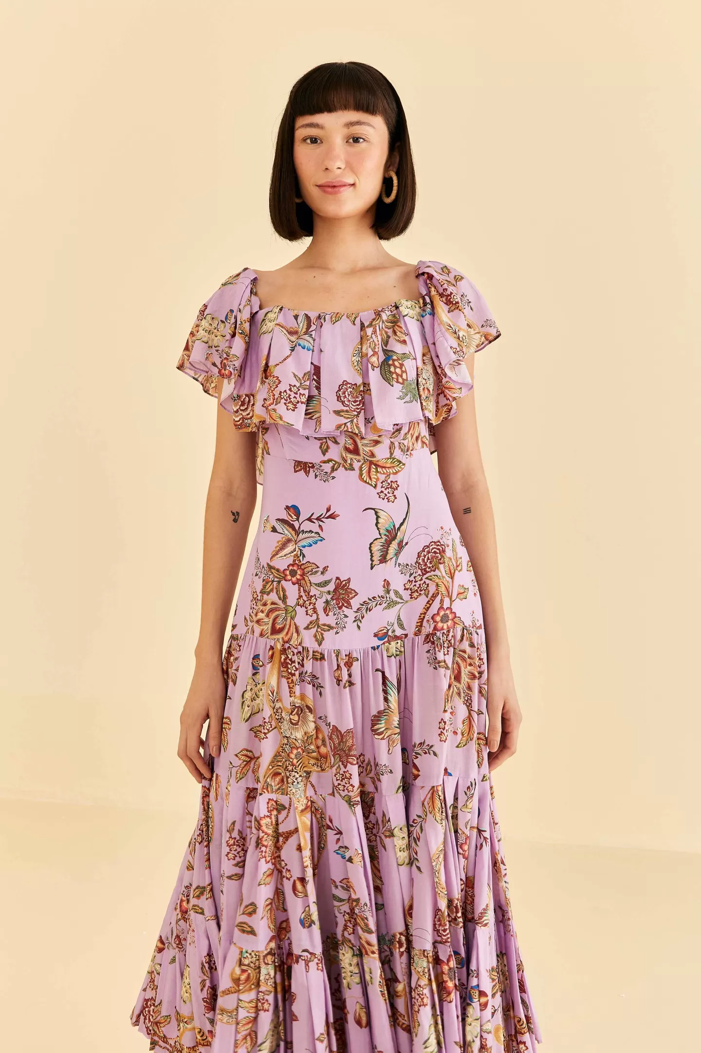 FARM Rio  LILAC FLORAL MONKEY SHORT SLEEVE MAXI DRESS