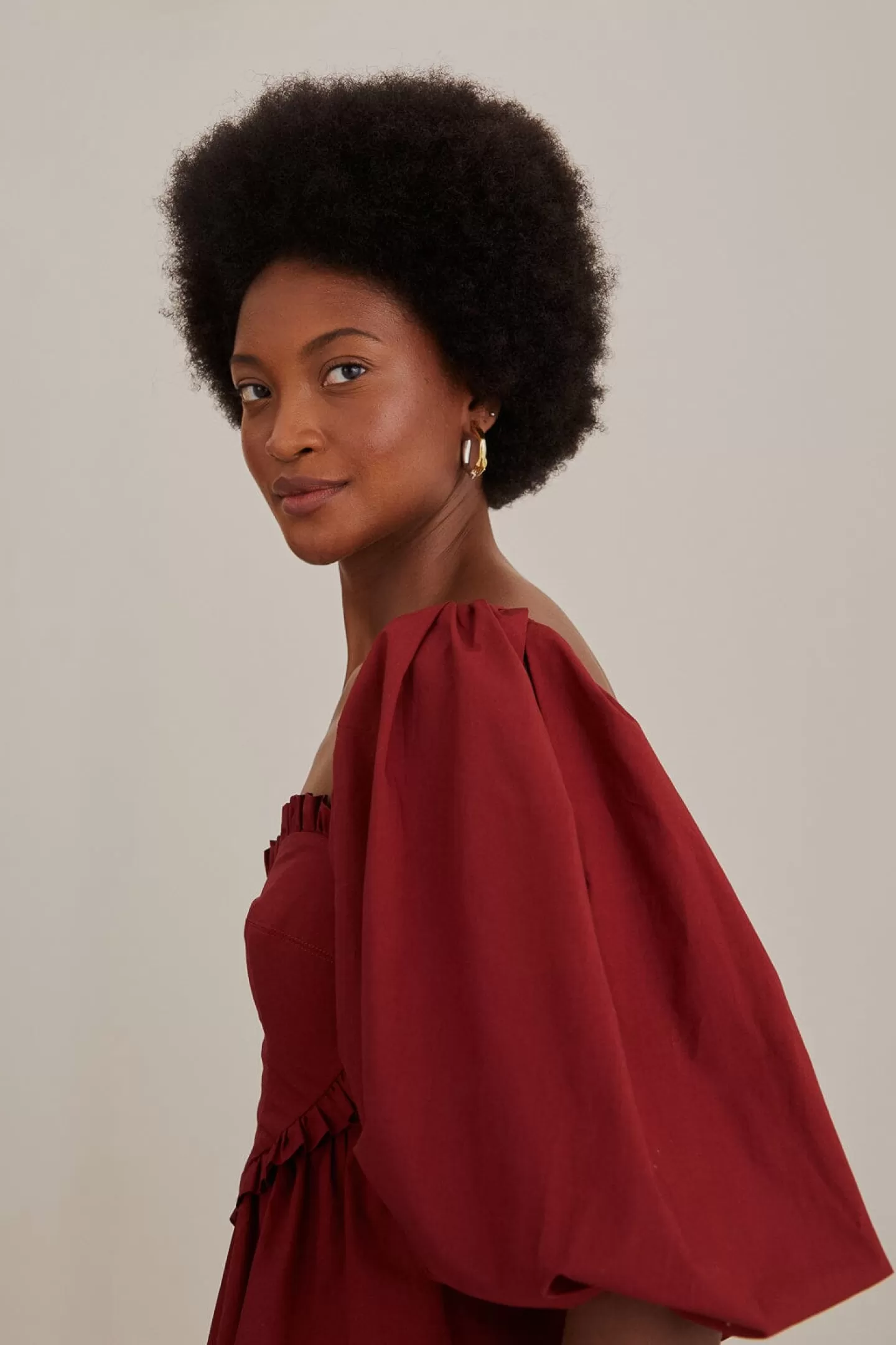 FARM Rio  MARSALA HEART SHAPED PUFF SLEEVE BLOUSE
