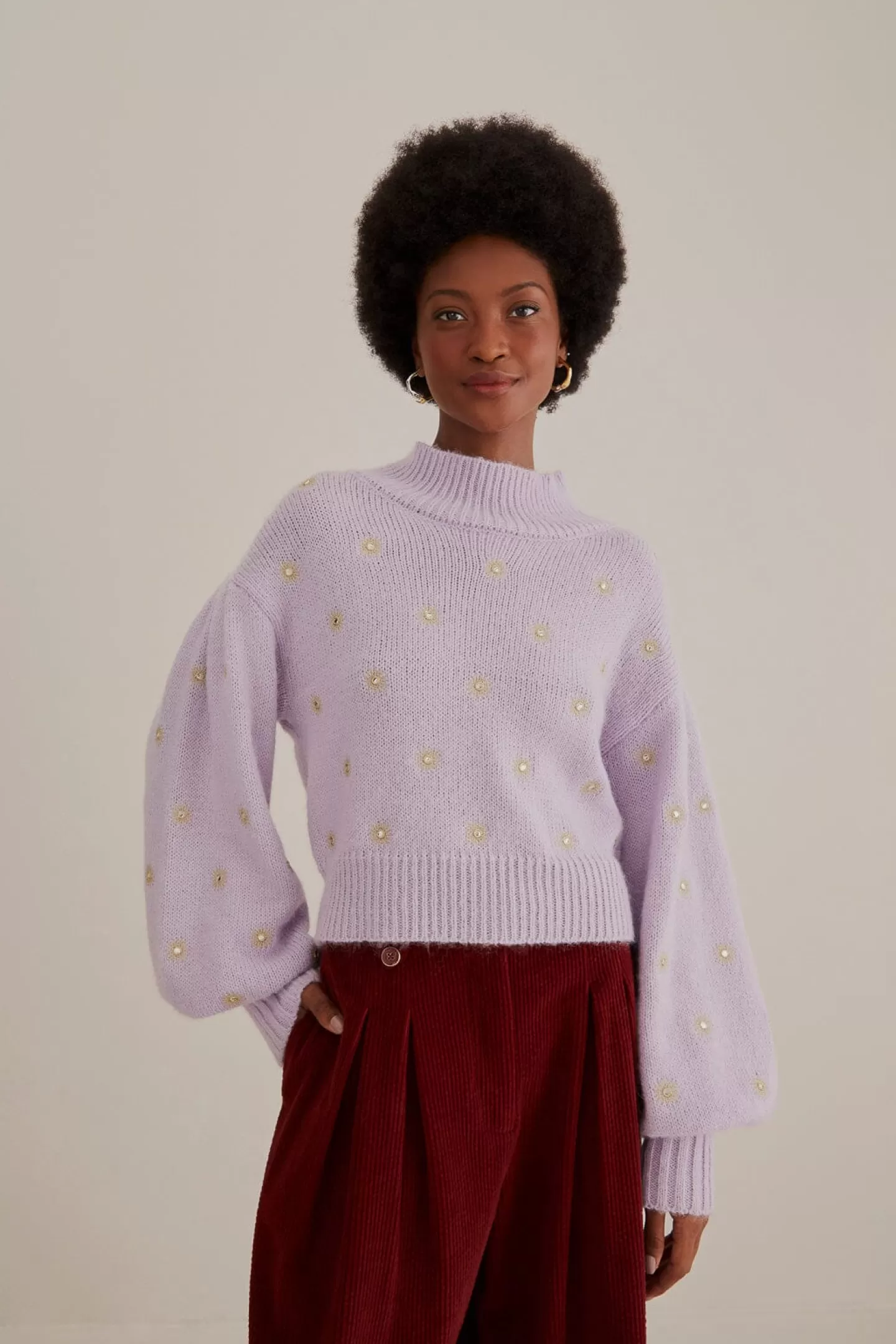 FARM Rio  MIRROR EMBROIDERED KNIT SWEATER