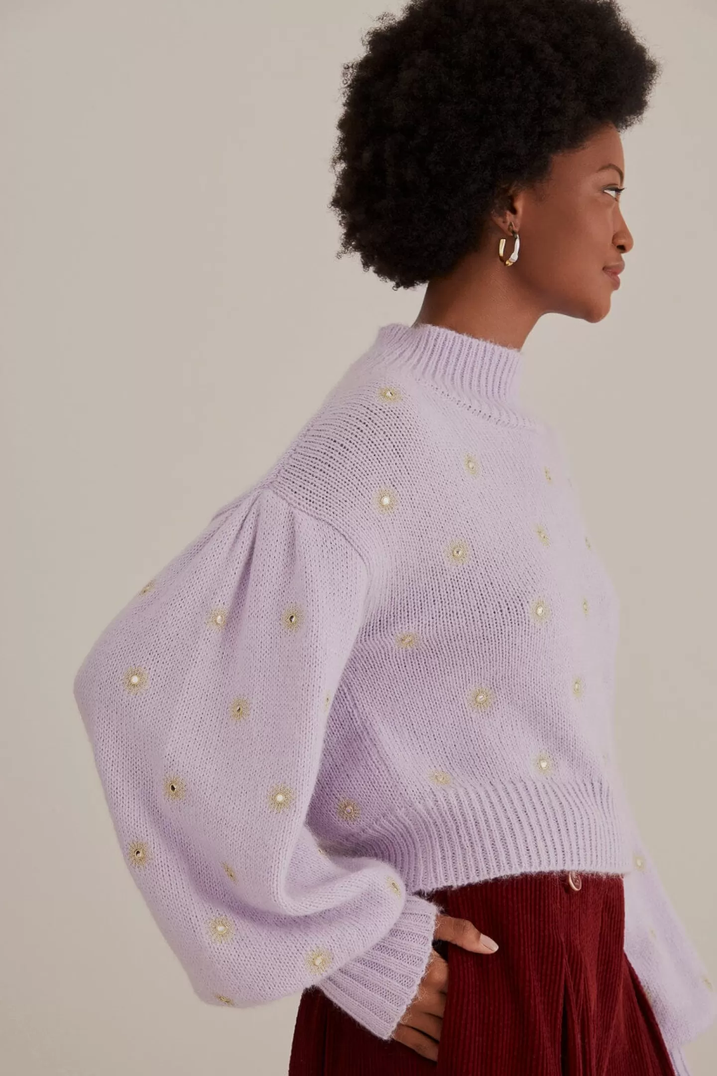 FARM Rio  MIRROR EMBROIDERED KNIT SWEATER