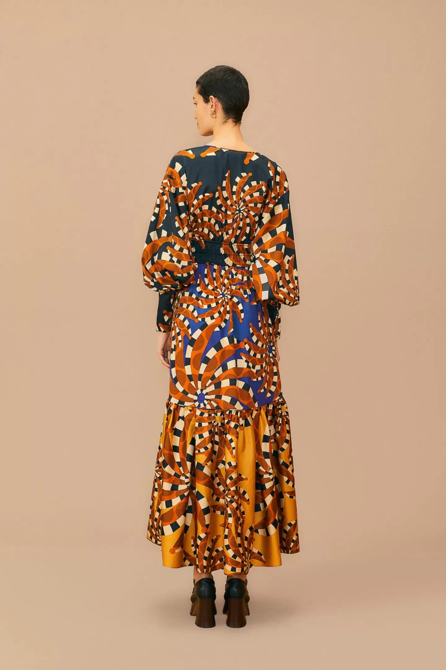 FARM Rio  MIXED BANANADA LONG SLEEVE MAXI DRESS