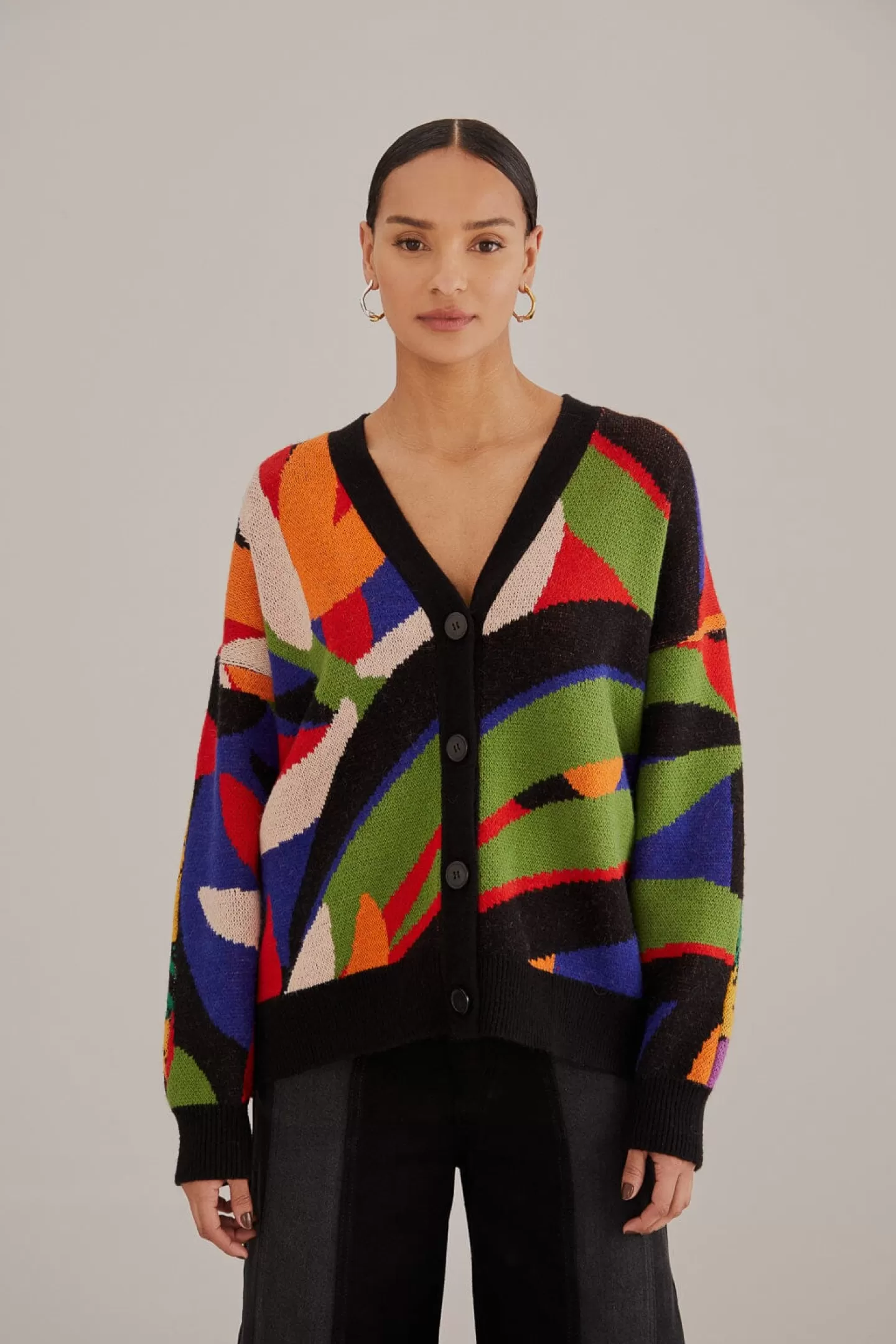 FARM Rio  MIXED FLOWERS BANANAS KNIT CARDIGAN