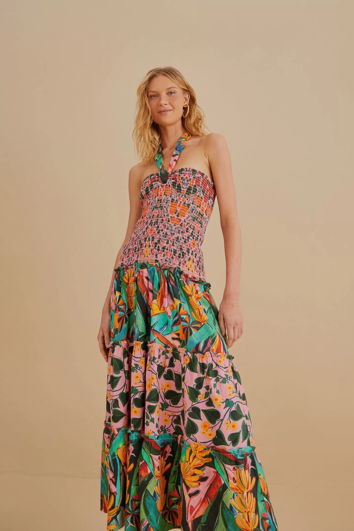 FARM Rio  MIXED HEART IVY SCARF SLEEVELESS MIDI DRESS