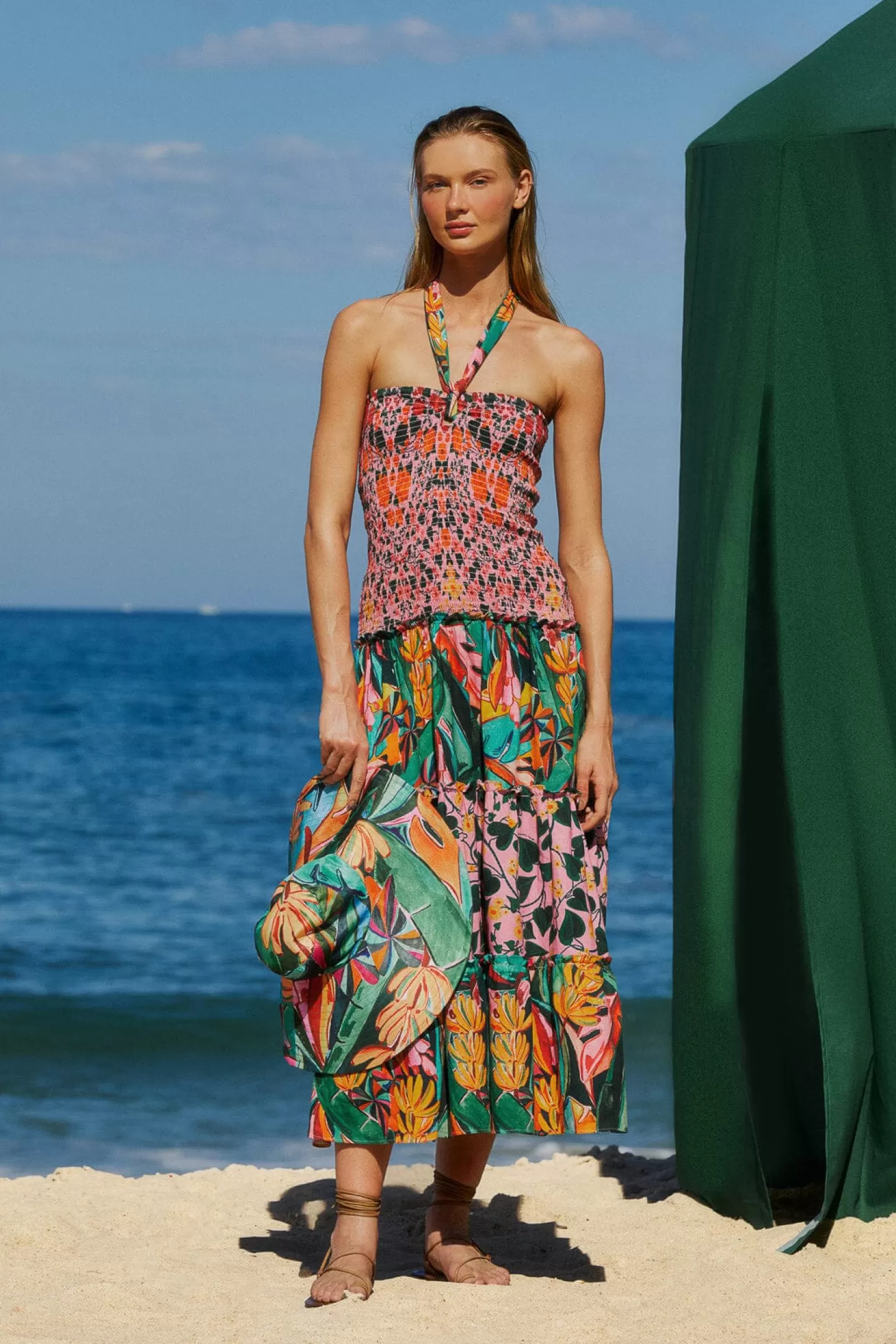 FARM Rio  MIXED HEART IVY SCARF SLEEVELESS MIDI DRESS