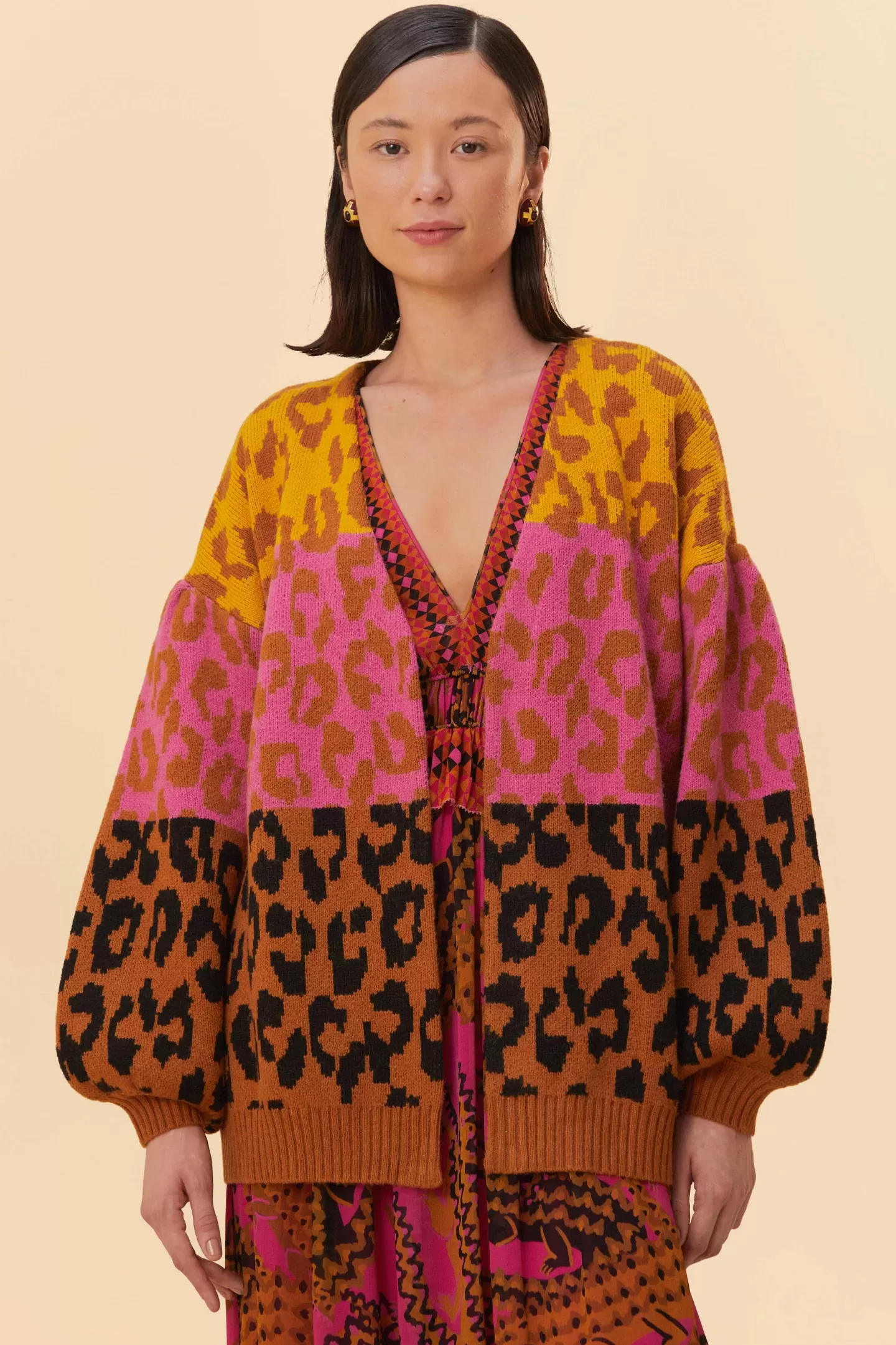 FARM Rio  MIXED LEOPARDS KNIT CARDIGAN