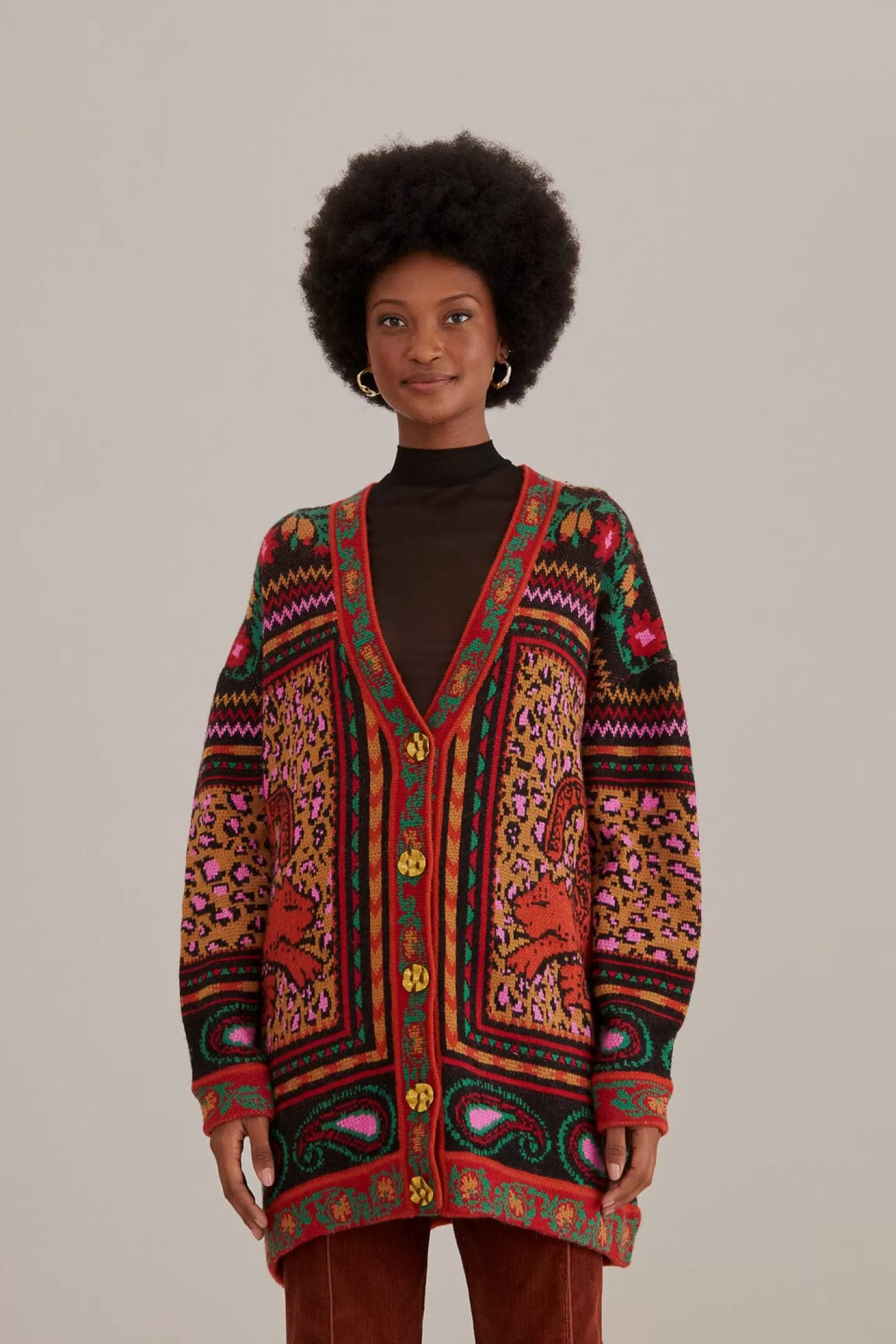FARM Rio  MIXED TAPESTRY PRINTS KNIT CARDIGAN