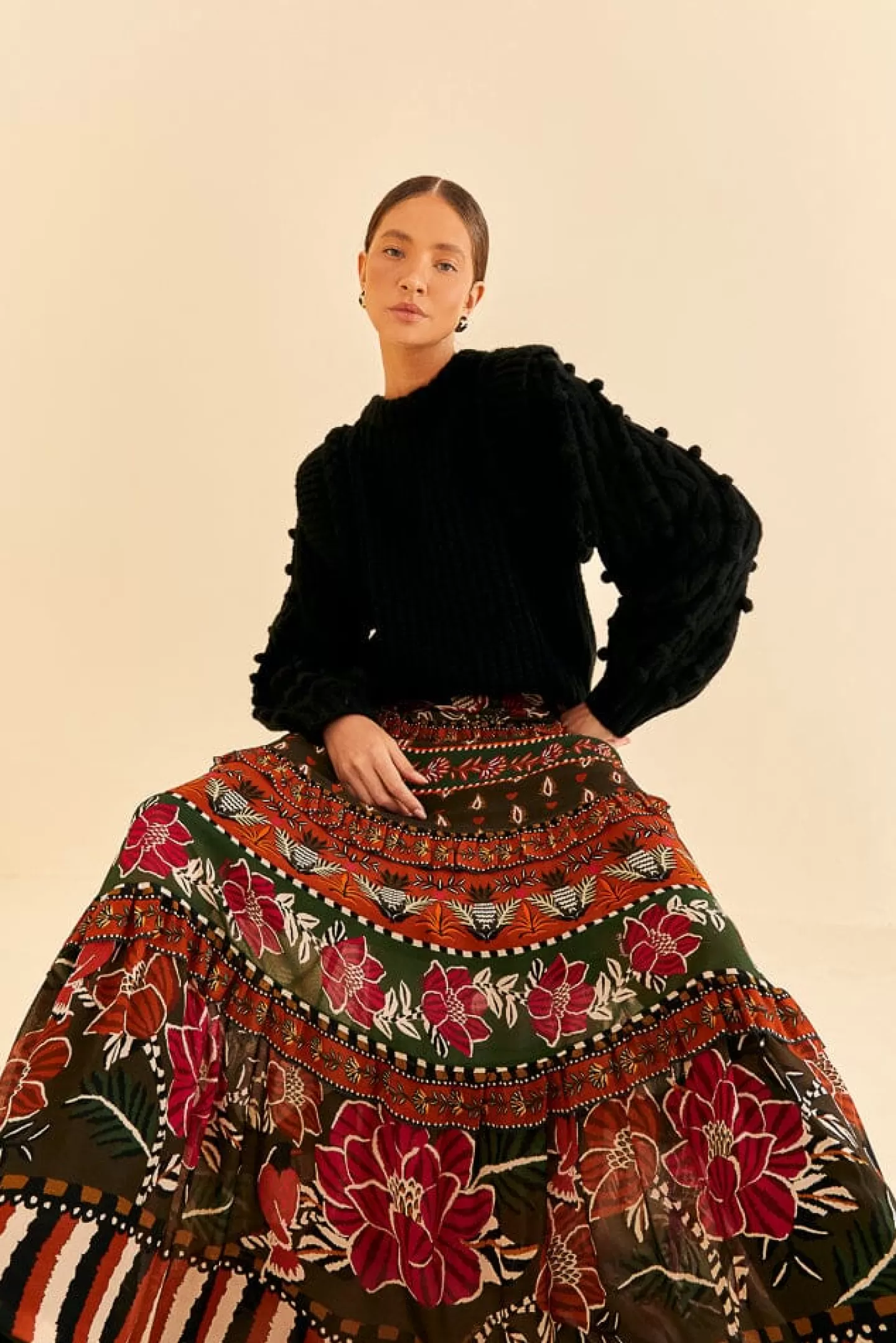 FARM Rio  MULTICOLOR AINIKA FLORAL GARDEN TIERED MAXI SKIRT
