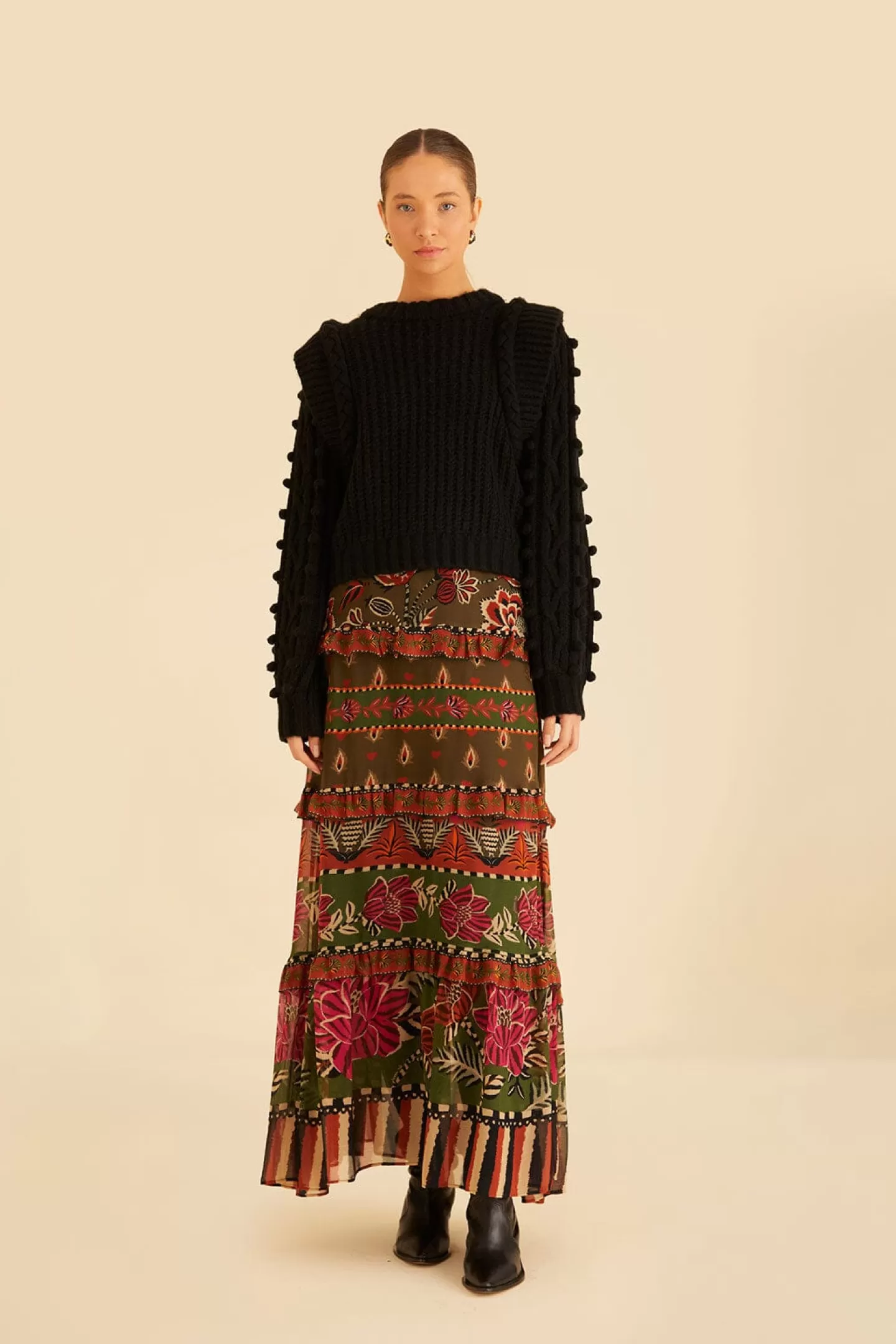 FARM Rio  MULTICOLOR AINIKA FLORAL GARDEN TIERED MAXI SKIRT
