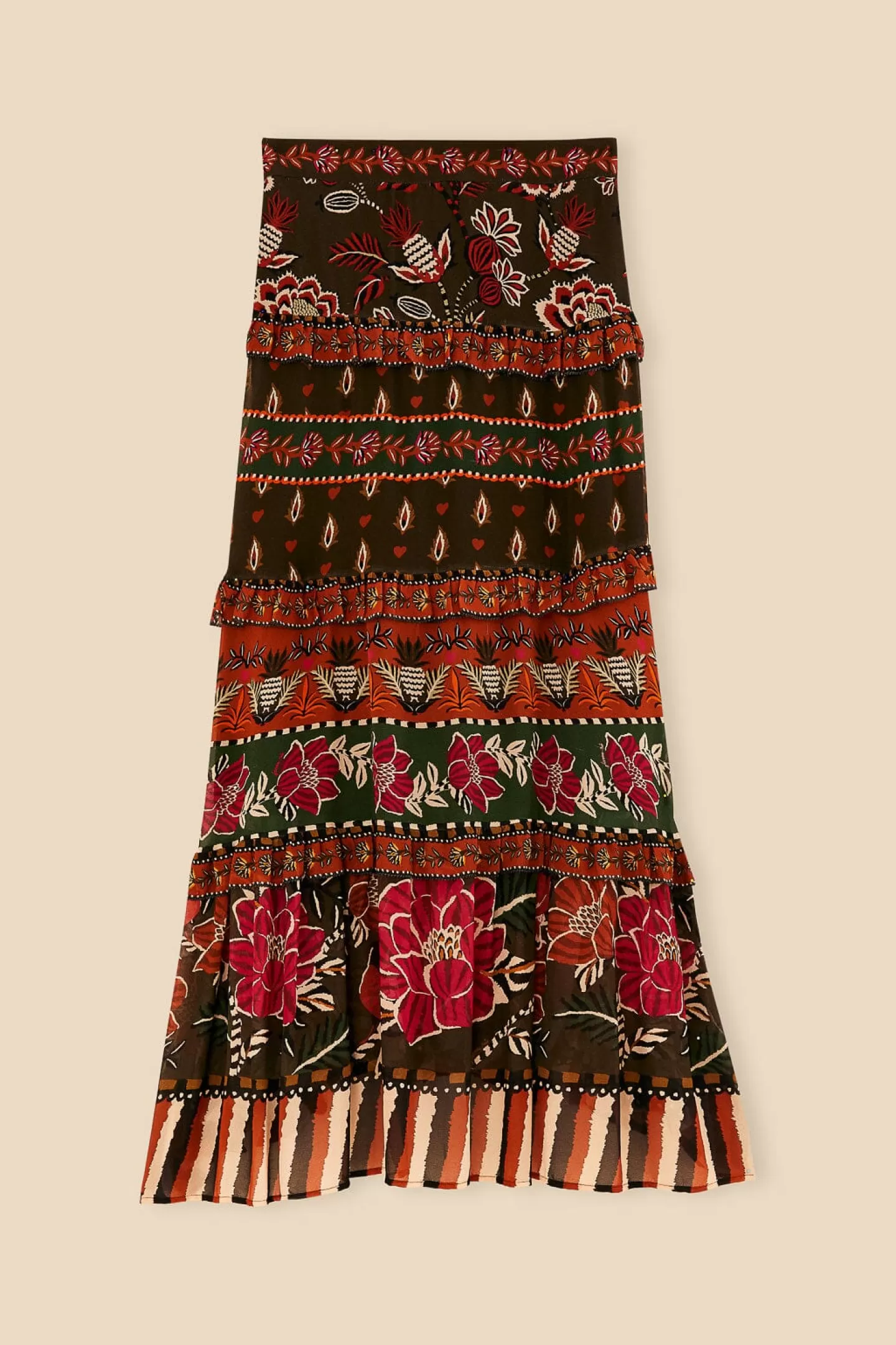 FARM Rio  MULTICOLOR AINIKA FLORAL GARDEN TIERED MAXI SKIRT