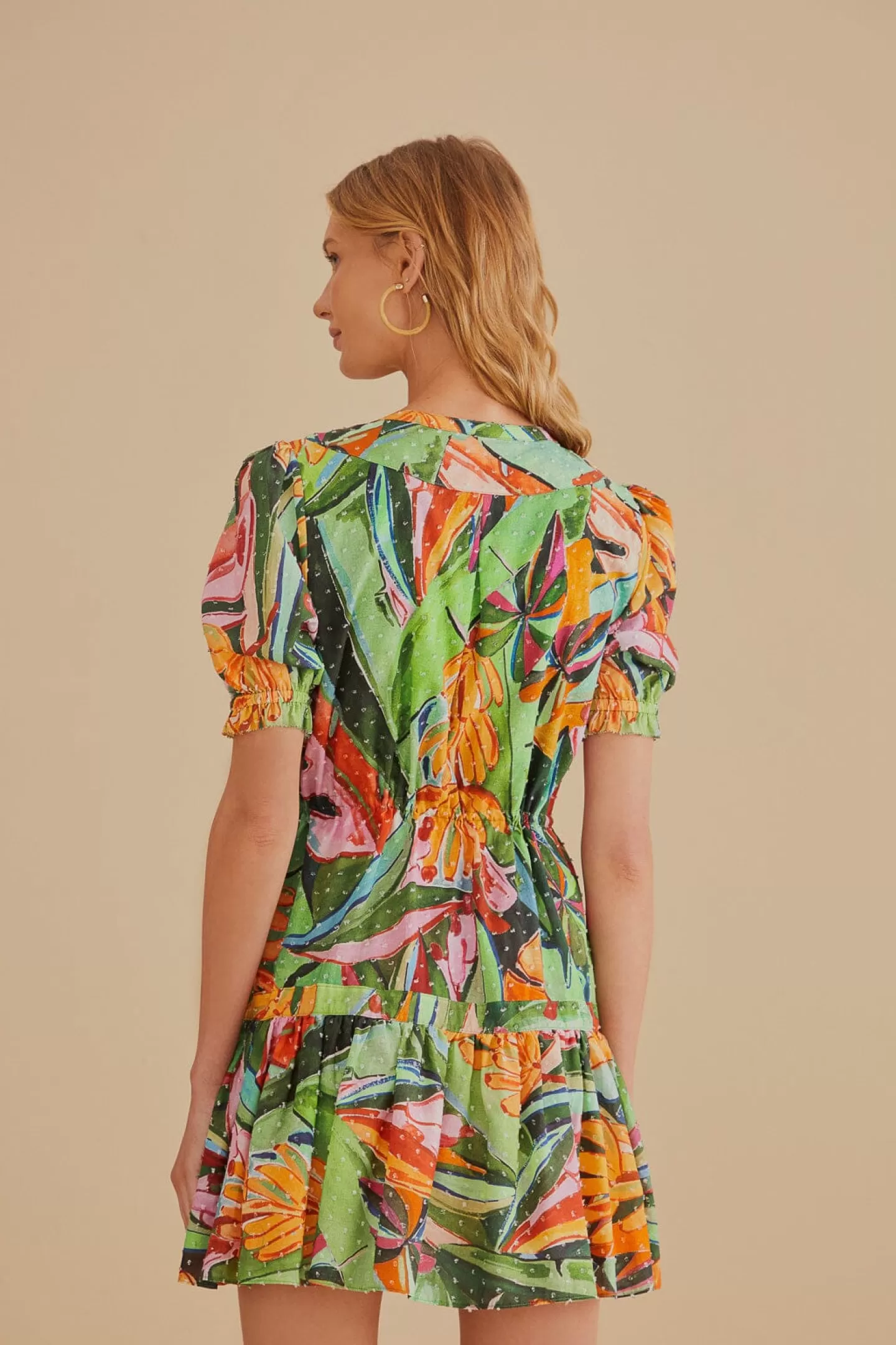 FARM Rio  MULTICOLOR BANANA FOLIAGE SHORT SLEEVE MINI DRESS