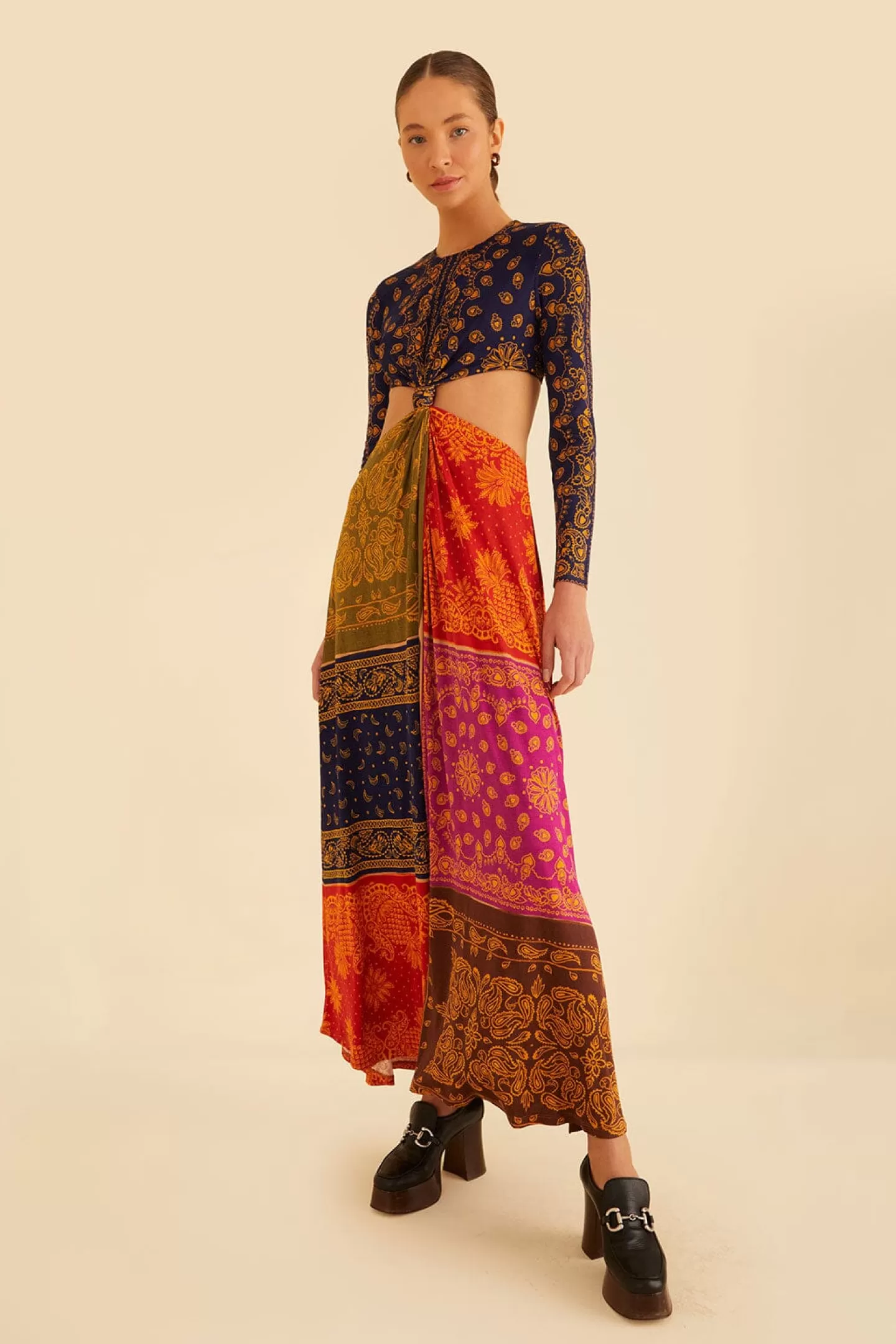 FARM Rio  MULTICOLOR BANDANA DREAM CUT OUT MAXI DRESS