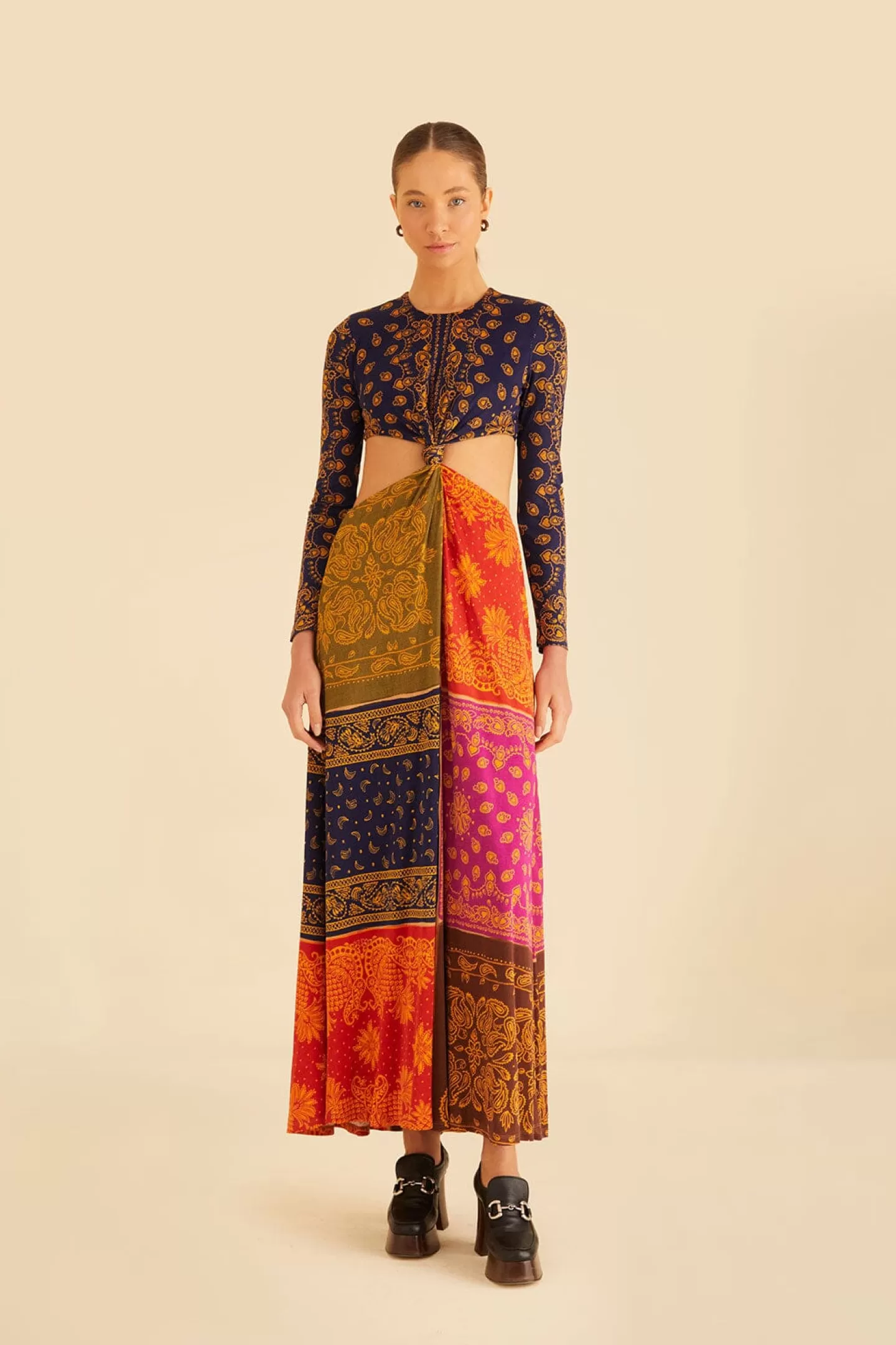 FARM Rio  MULTICOLOR BANDANA DREAM CUT OUT MAXI DRESS