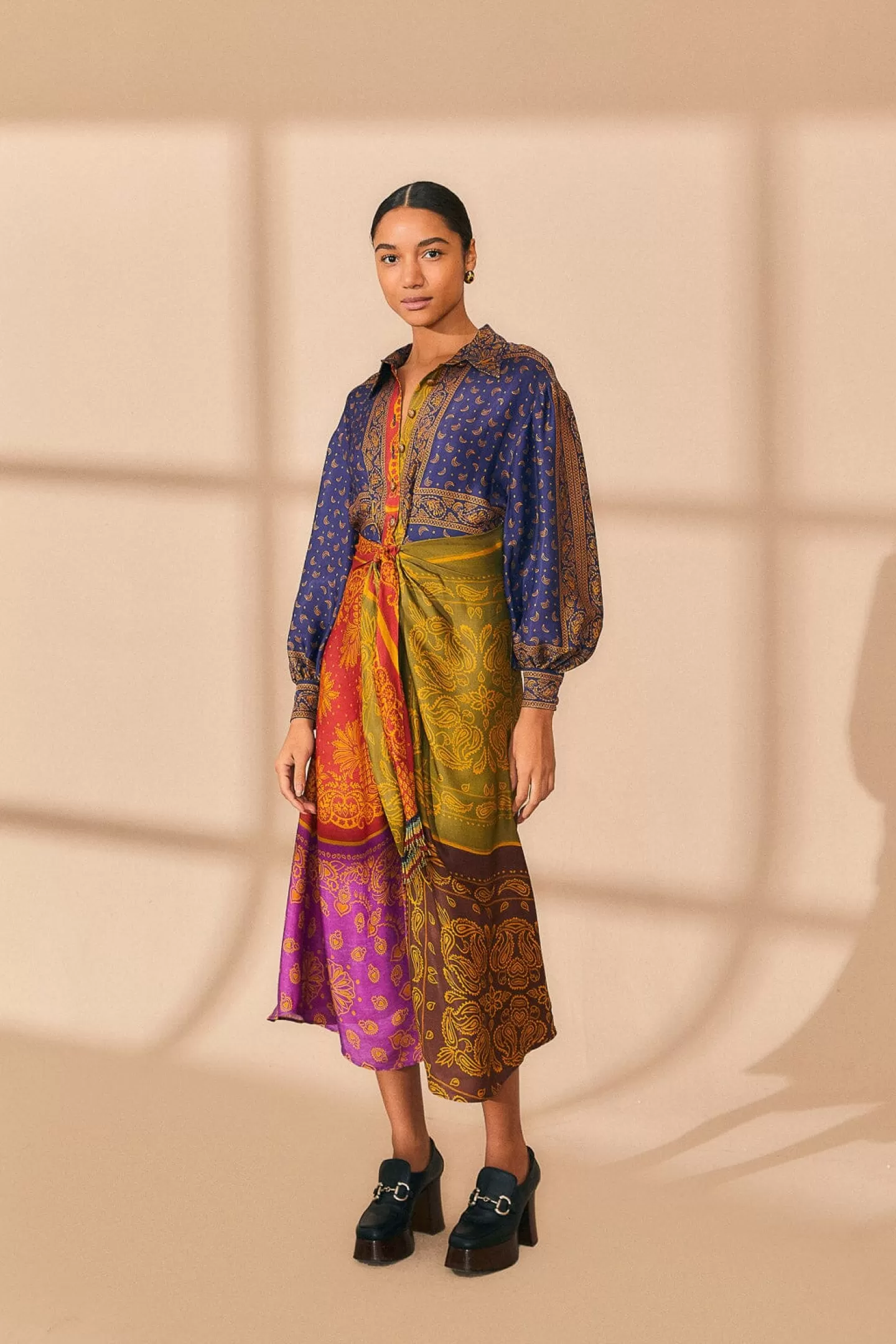 FARM Rio  MULTICOLOR BANDANA DREAM MIDI SHIRTDRESS