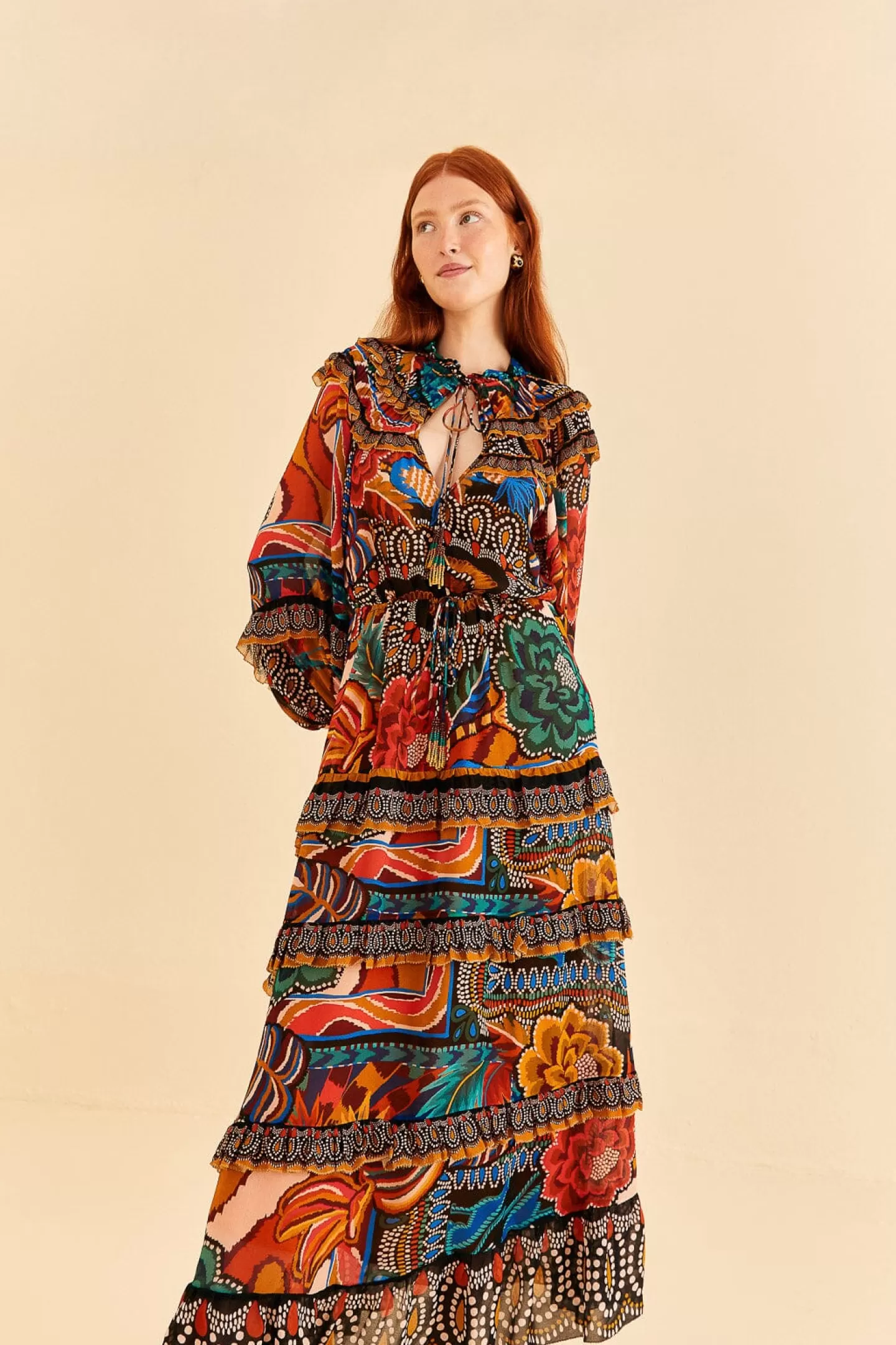 FARM Rio  MULTICOLOR FALL MIX MAXI DRESS