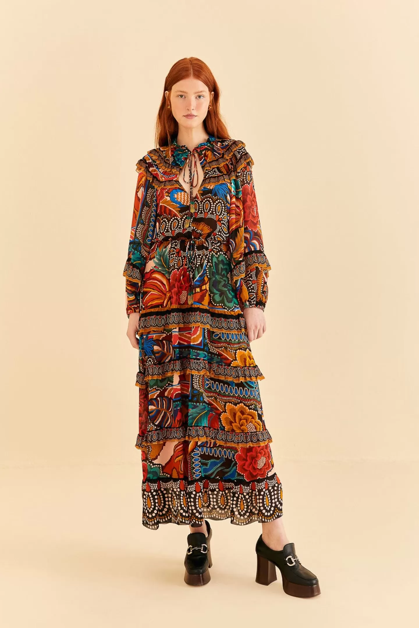 FARM Rio  MULTICOLOR FALL MIX MAXI DRESS