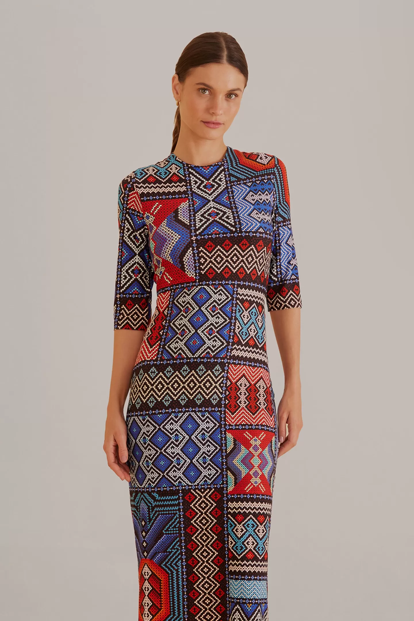 FARM Rio  MULTICOLOR RAUTI SHORT SLEEVE MIDI DRESS