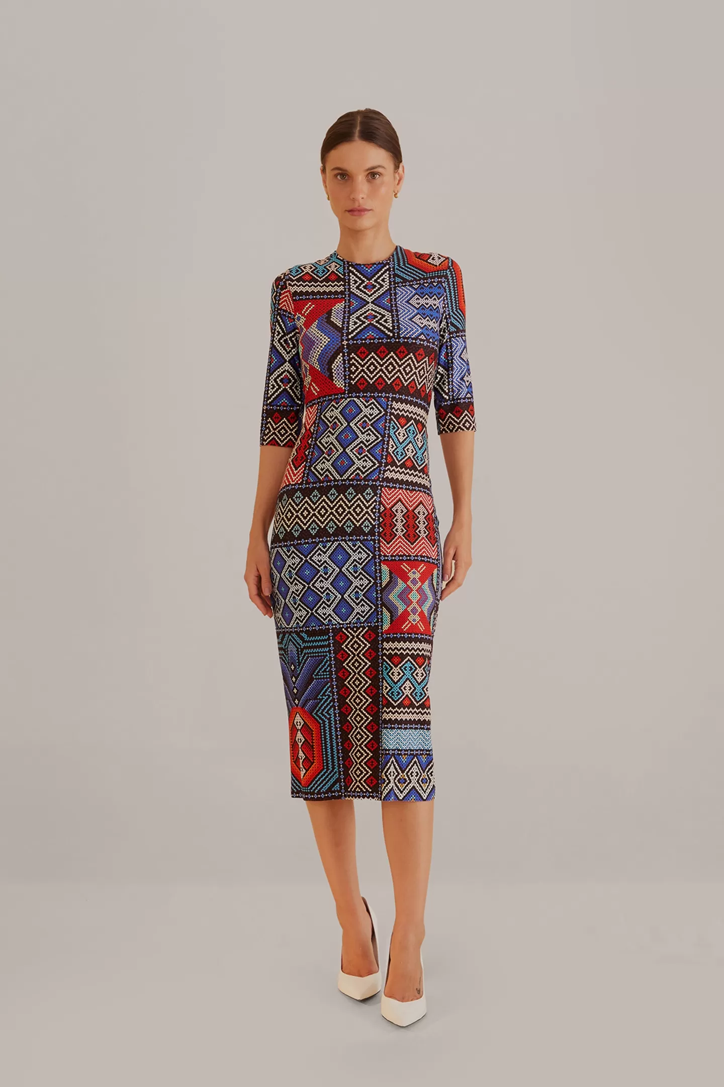 FARM Rio  MULTICOLOR RAUTI SHORT SLEEVE MIDI DRESS